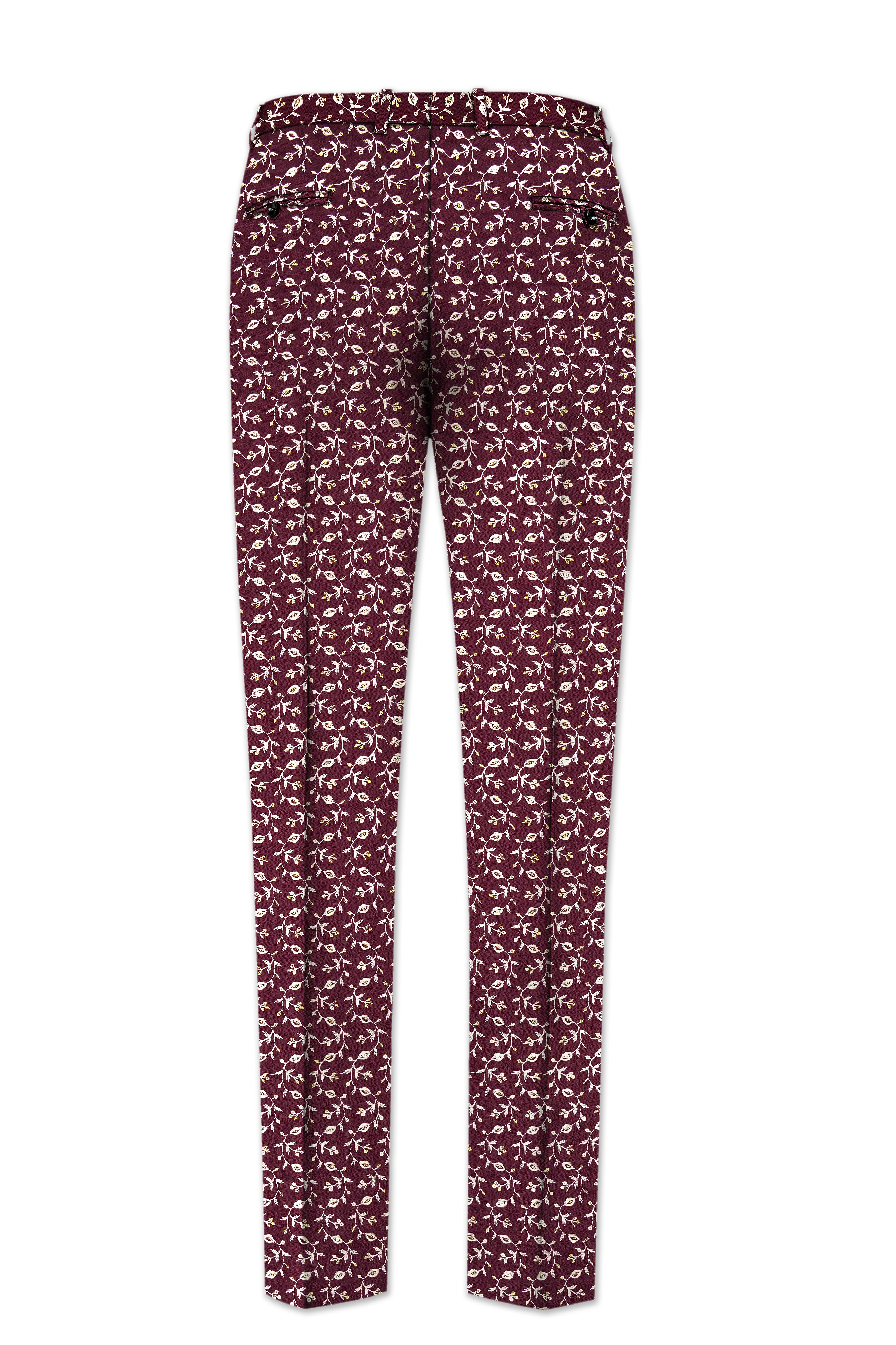 Rosencia-Mulberry Maroon Viscose Ditsy Embroidered With Tikki Work Designer Stretchable Waistband Pant