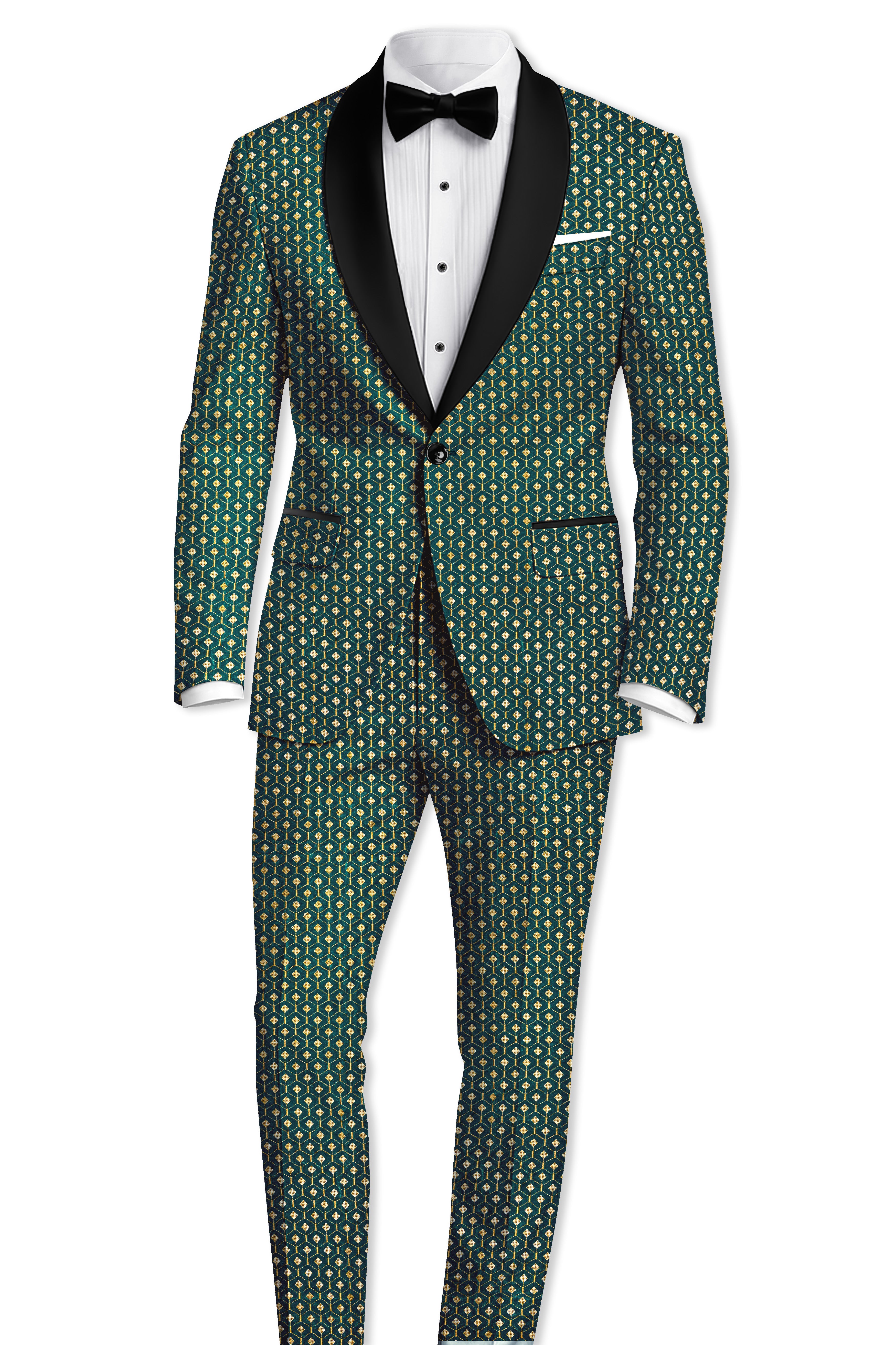 Aurevra-Sherpa Green and Givry Cream Hexagon Sequin and Thread Embroidered Designer Stretchable Waistband Pant