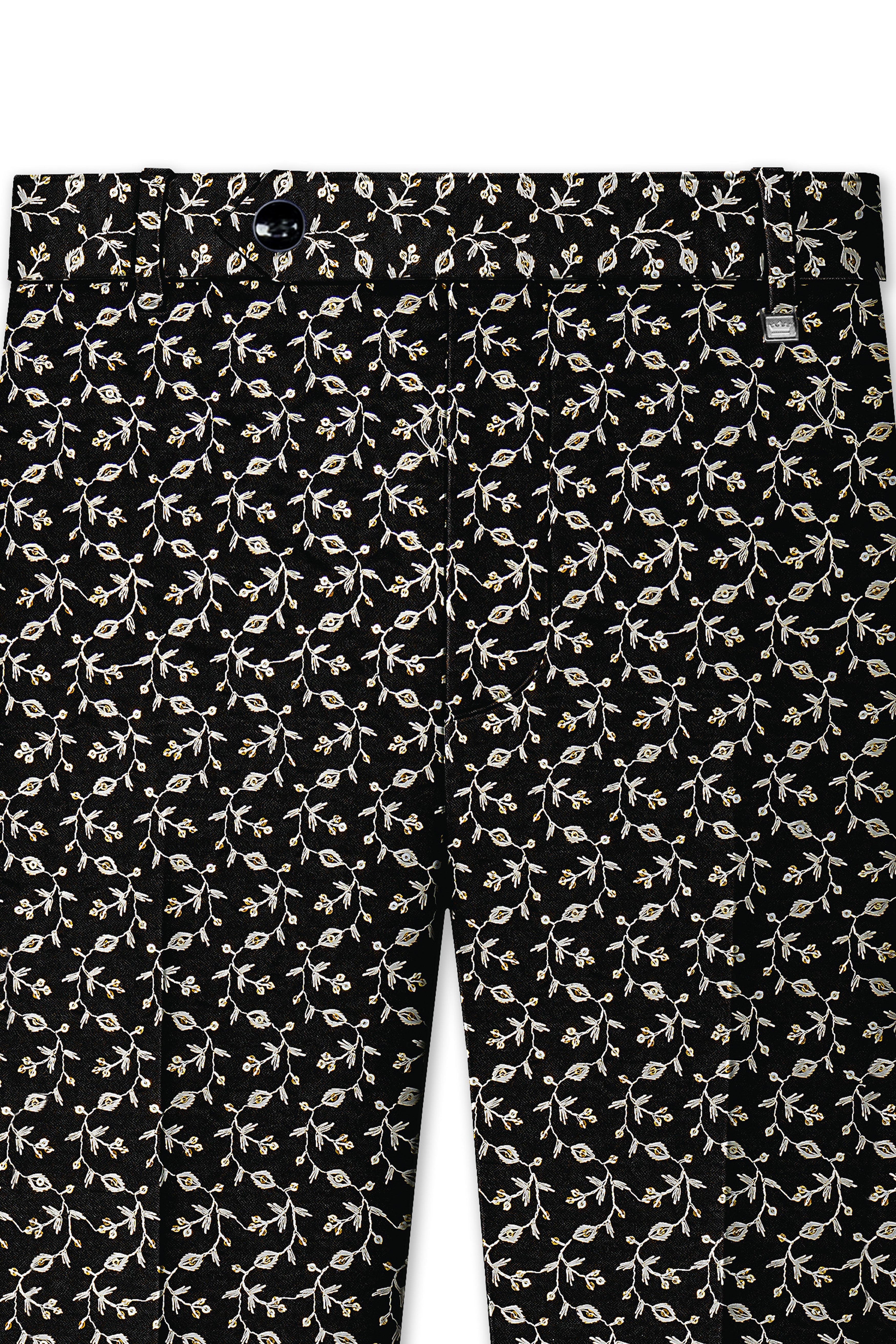 Nerquise-Jade Black Ditsy Pattern Thread and Sequin Embroidered Viscose Designer Stretchable Waistband Pant