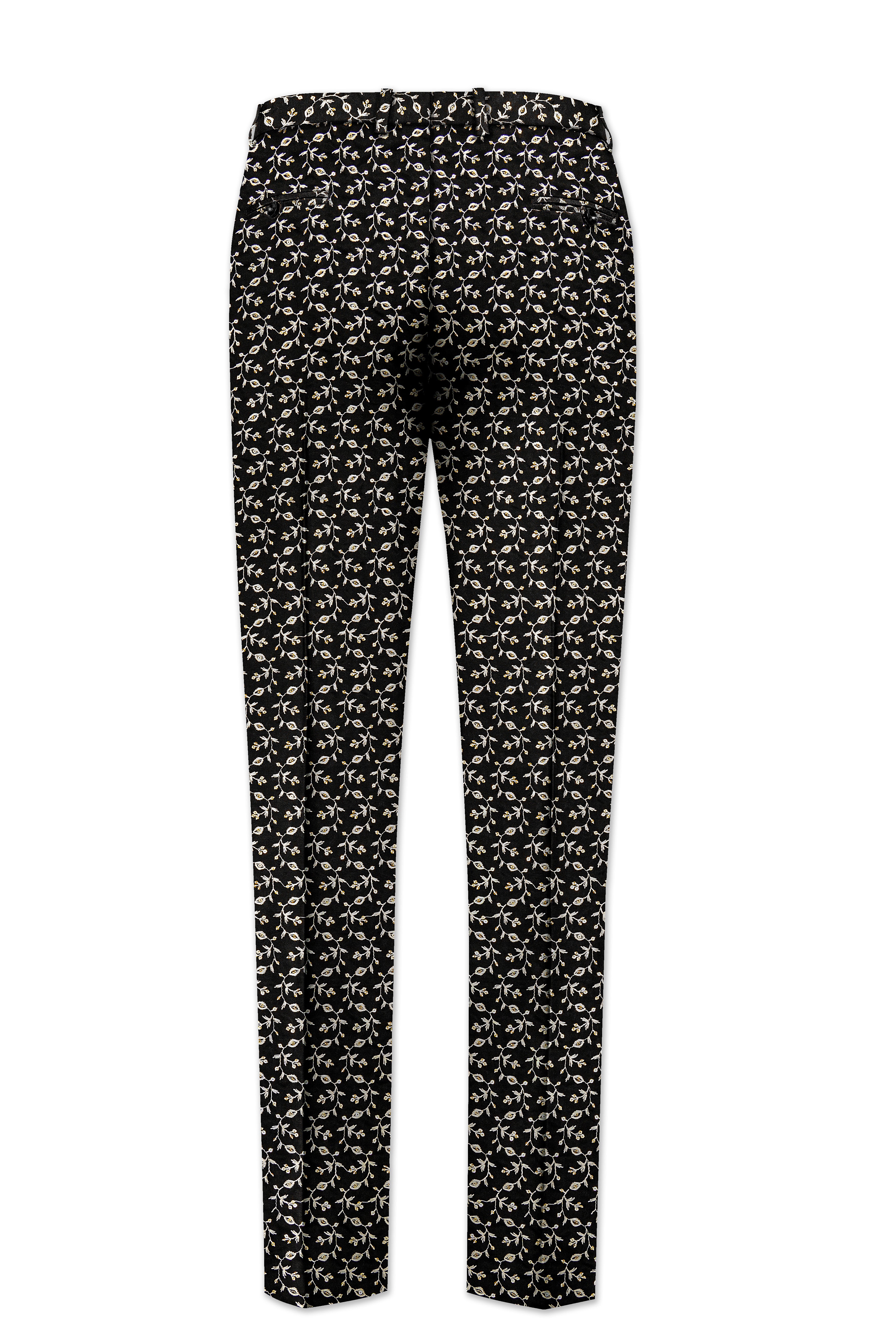 Nerquise-Jade Black Ditsy Pattern Thread and Sequin Embroidered Viscose Designer Stretchable Waistband Pant