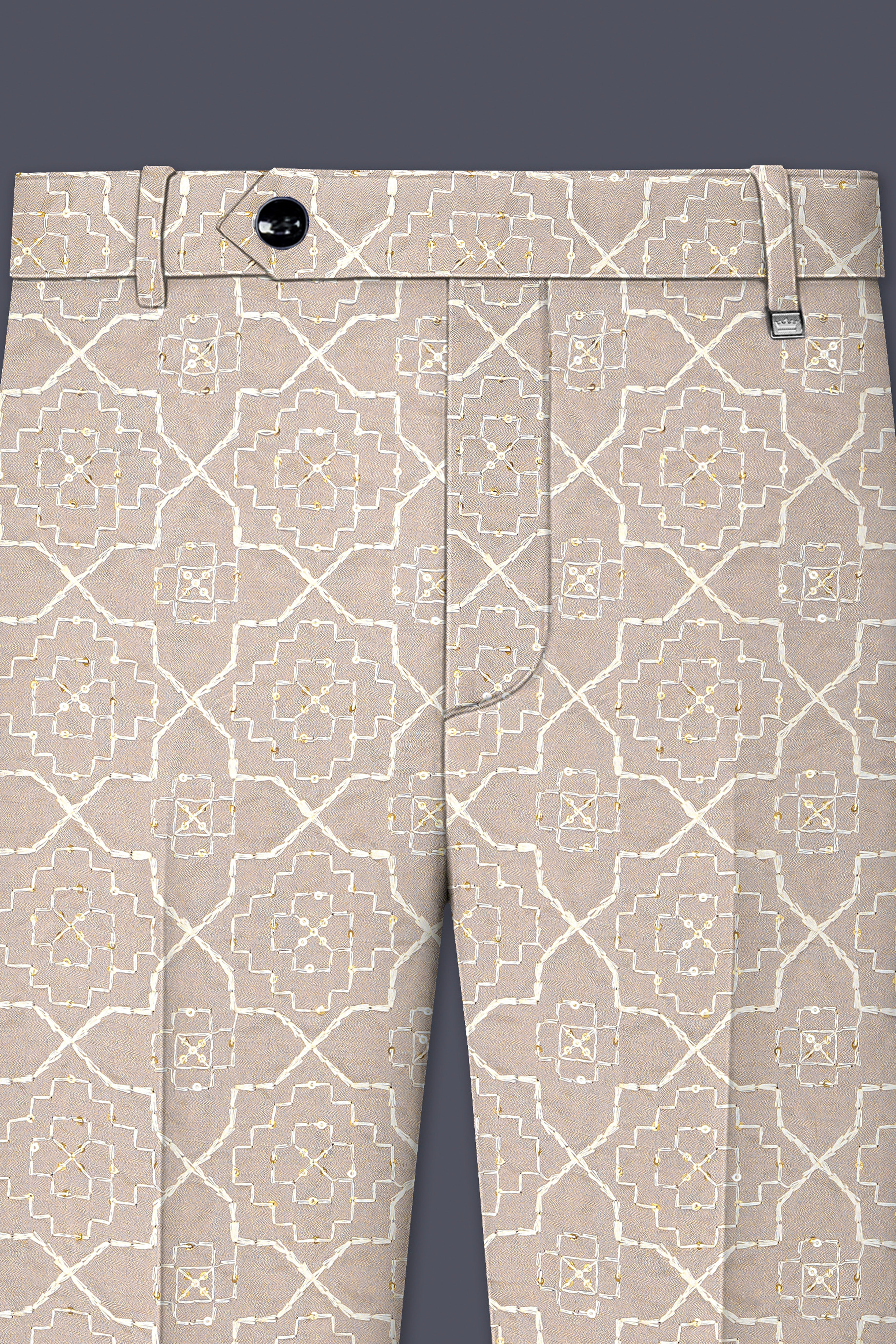 Aurellis-Chalice Brown Trellis Pattern Thread and Sequin Embroidered Viscose Designer Stretchable Waistband Pant