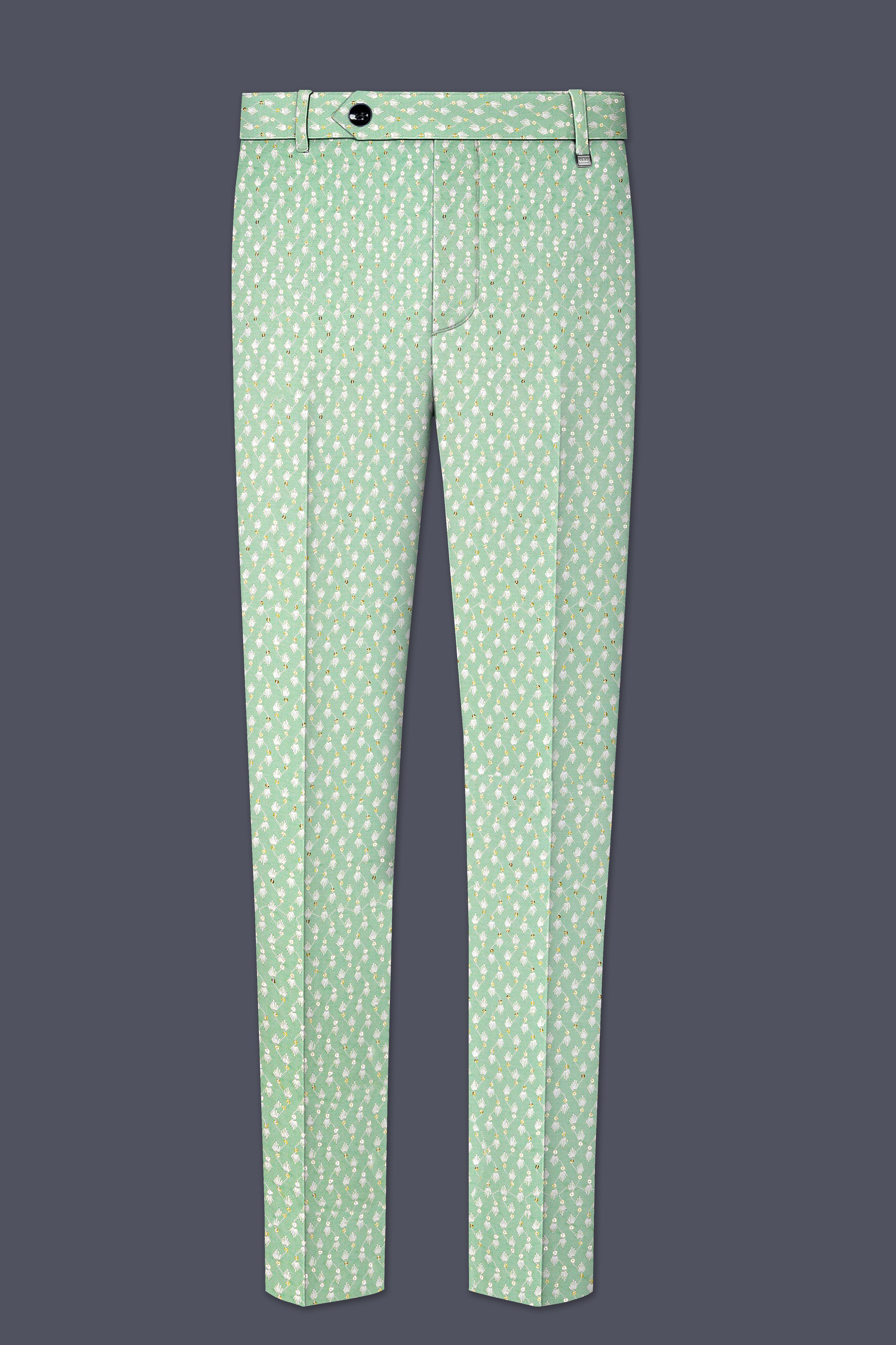 Veressa-Tasman Green Embroidered Viscose Designer Stretchable Waistband Pant