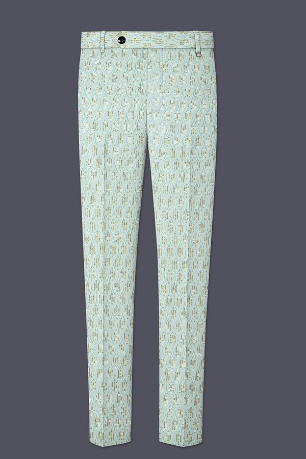 Tikkara-Edgewater Green Viscose Embroidered with Tikki Work Designer Stretchable Waistband Pant