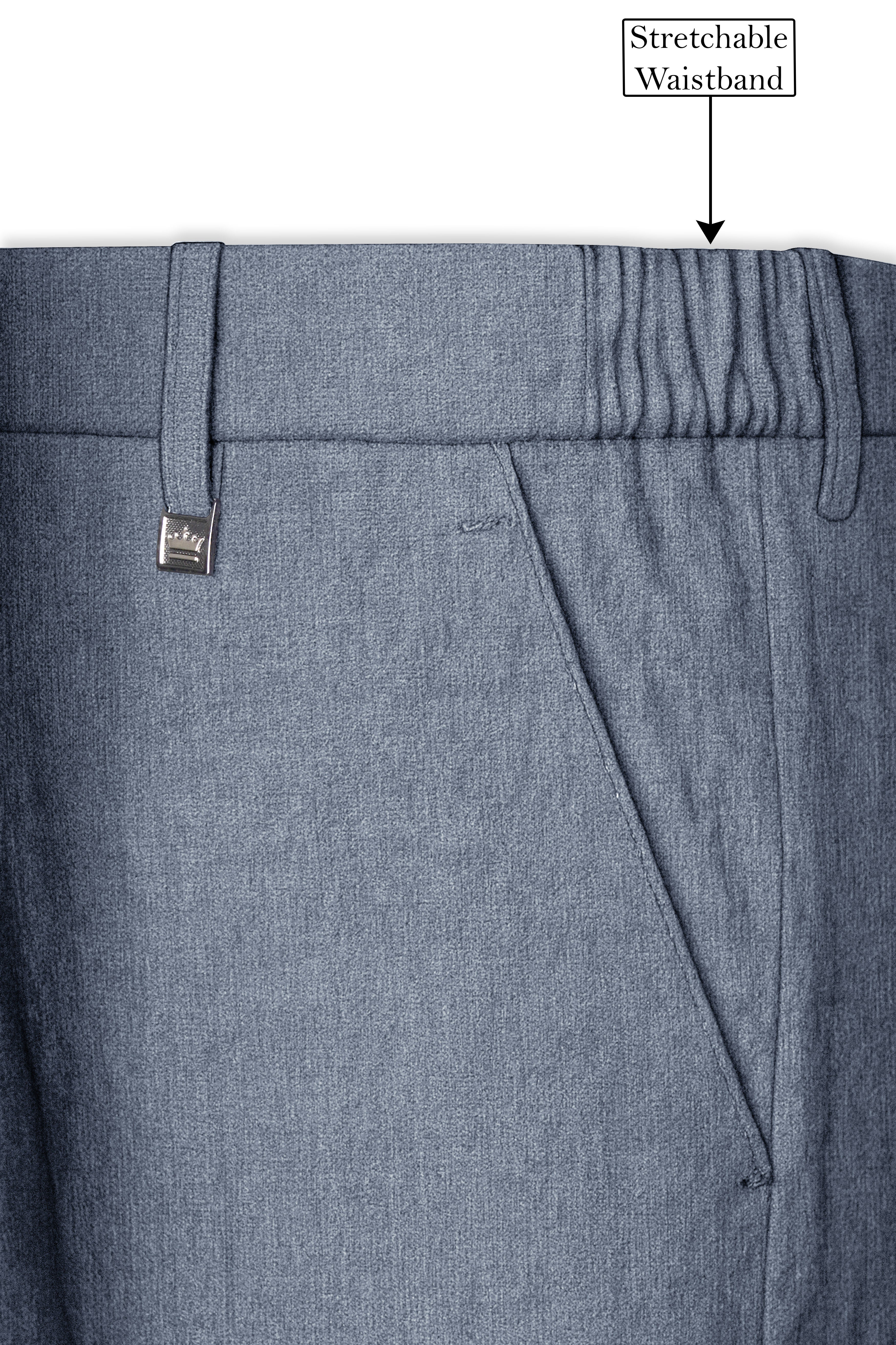 Azurven-Cadet Blue Luxurious Linen Stretchable Waistband Pant