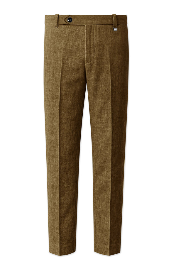 Brunoro-Shadow Brown Luxurious Linen Stretchable Waistband Pant