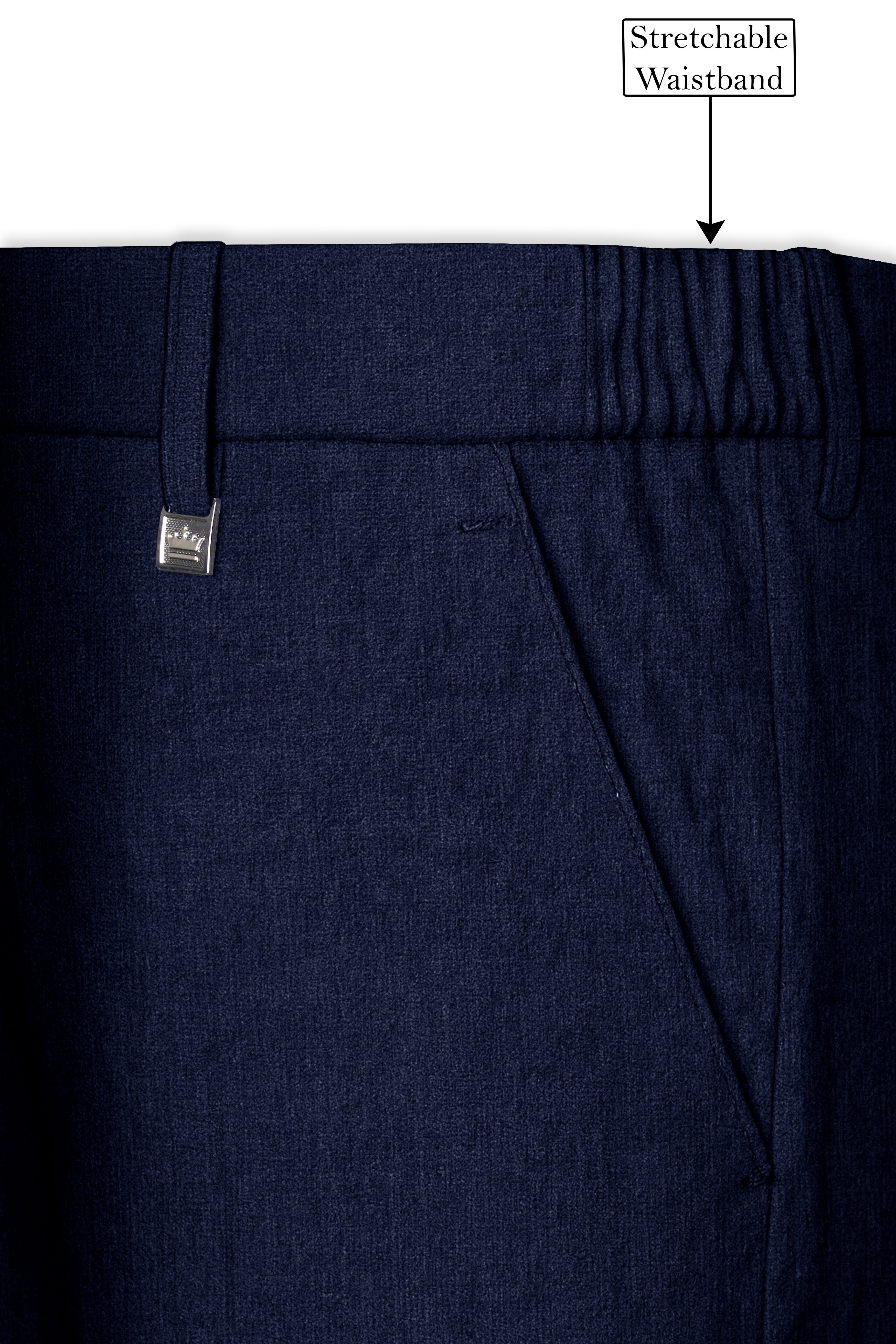Azurven-Firefly Blue Luxurious Linen Stretchable Waistband Pant