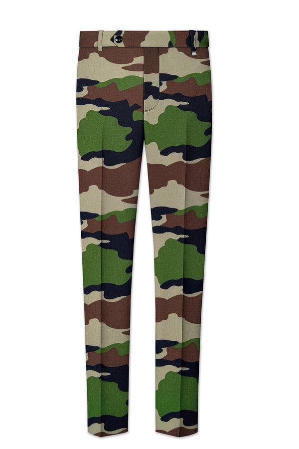 Aurever-Beaver Brown and Finch Green Camouflage Printed Premium Cotton Stretchable Waistband Pant