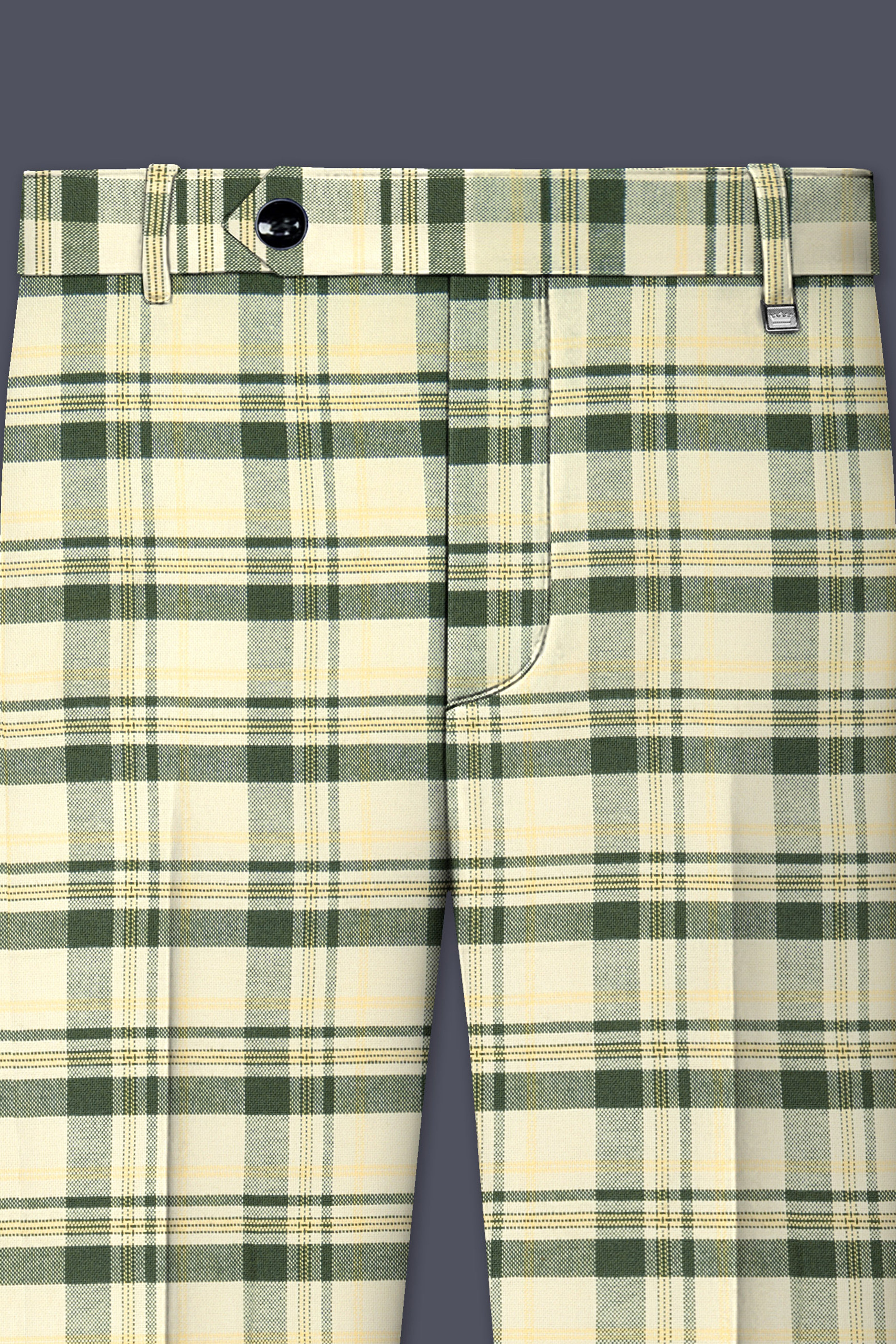 Swivoro-Swizzle Cream And Rangitoto Green Plaid Premium Cotton Stretchable Waistband Pant
