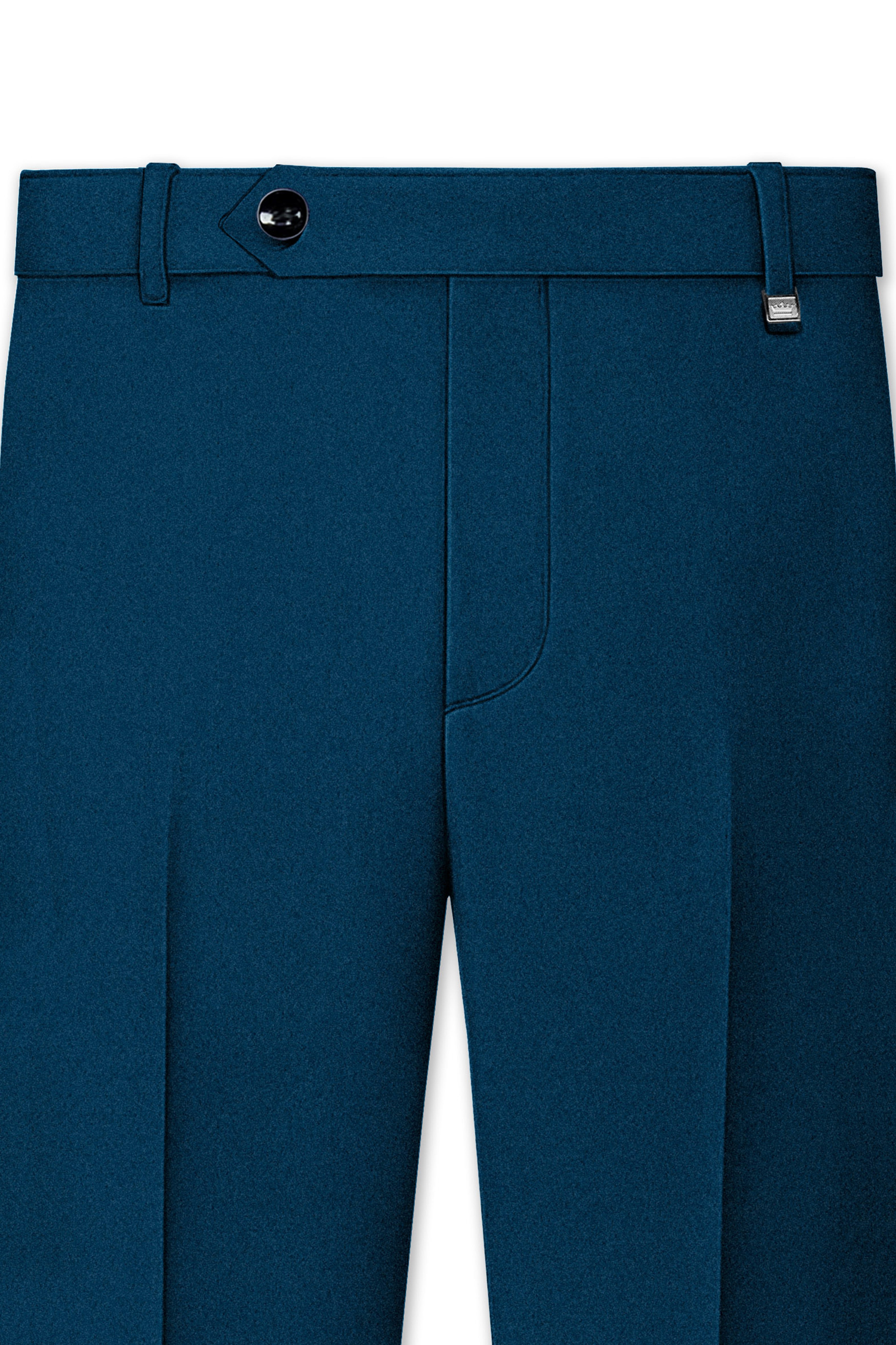 Aureblu-Korean Prussian Blue 4-Way Stretch Wool Rich Stretchable Waistband Pant