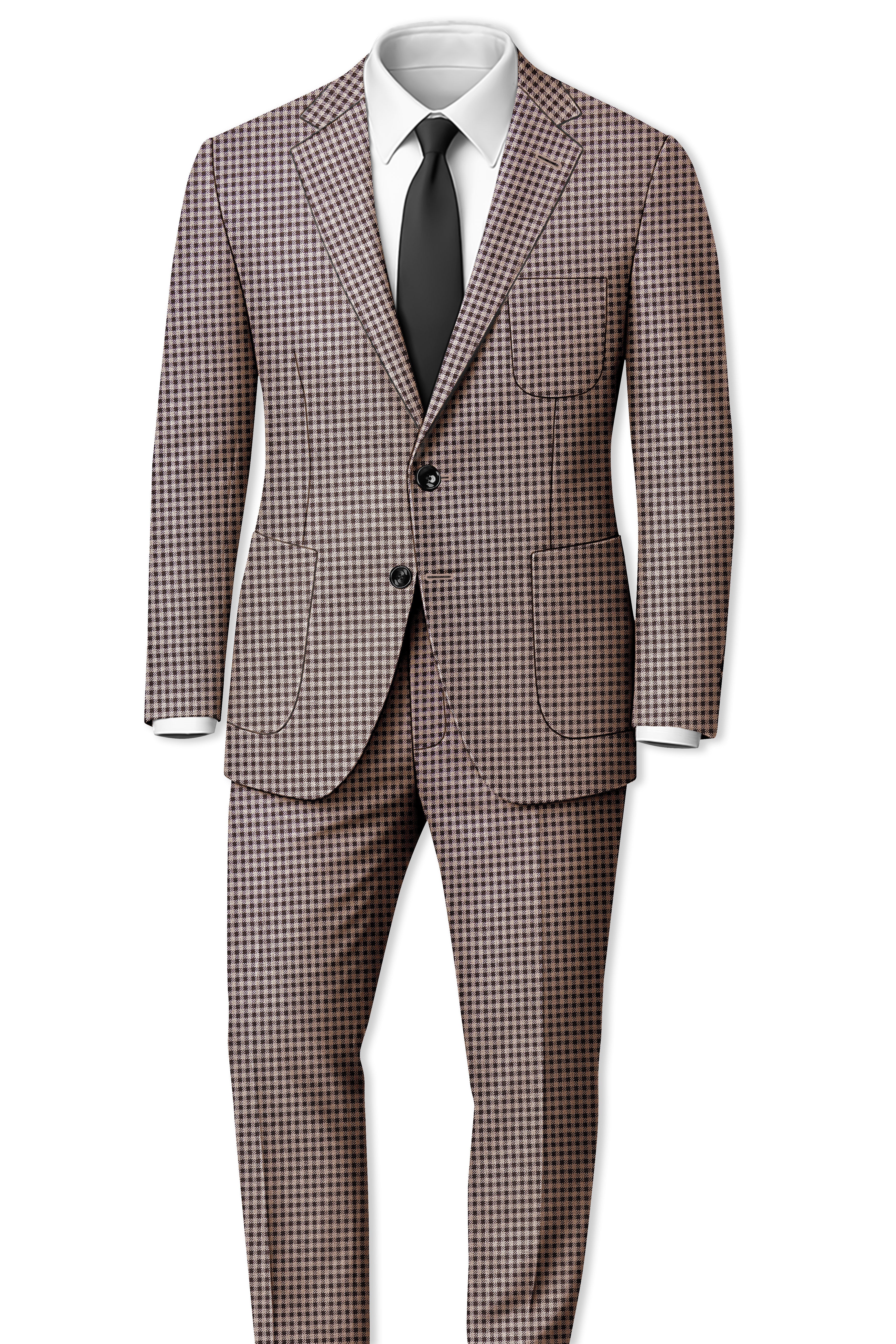 Imperium-Emperor Brown And Swiss Cream Gingham Plaid Tweed Stretchable Waistband Pant