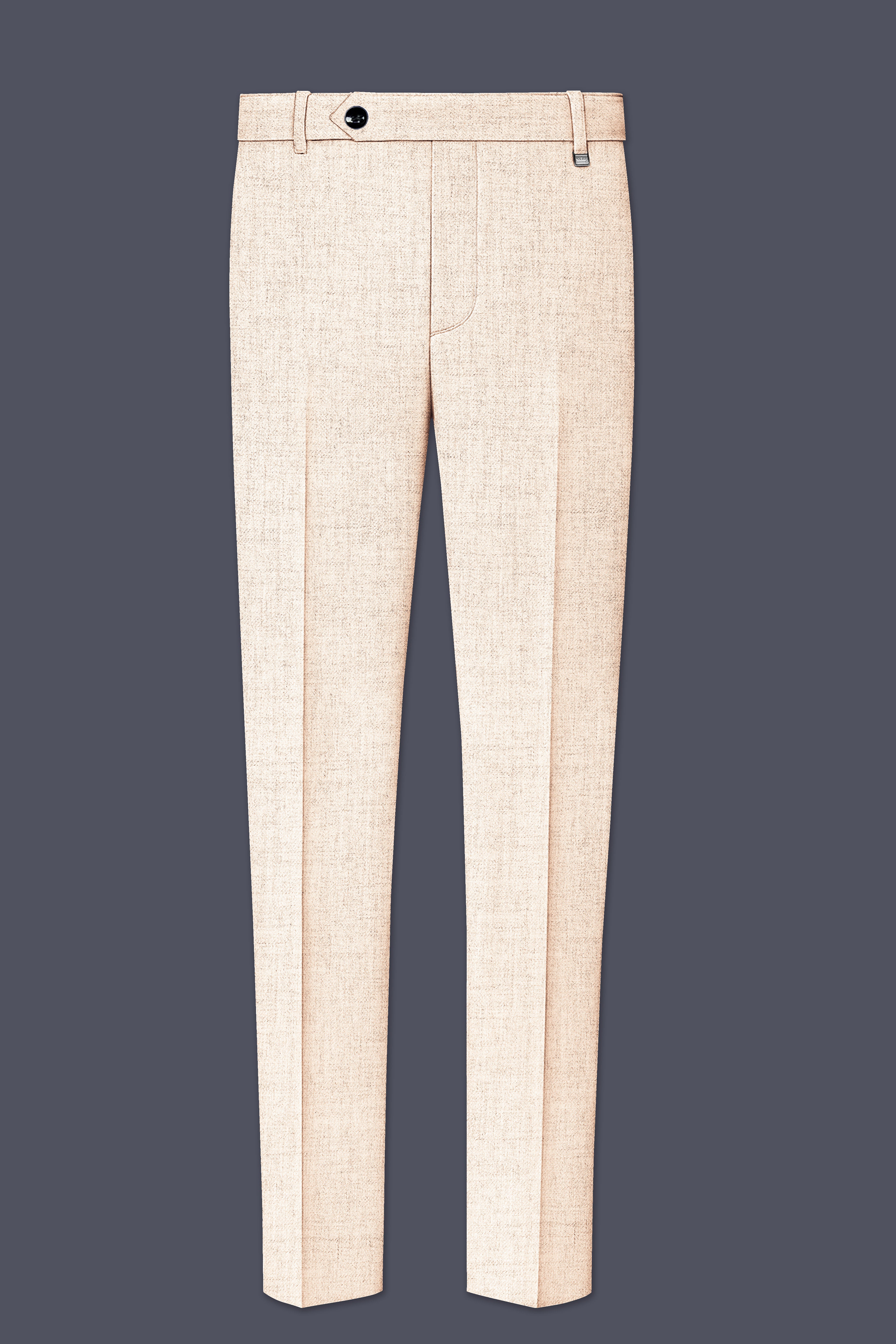 Velour-Derby Cream Textured Tweed Stretchable Waistband Pant
