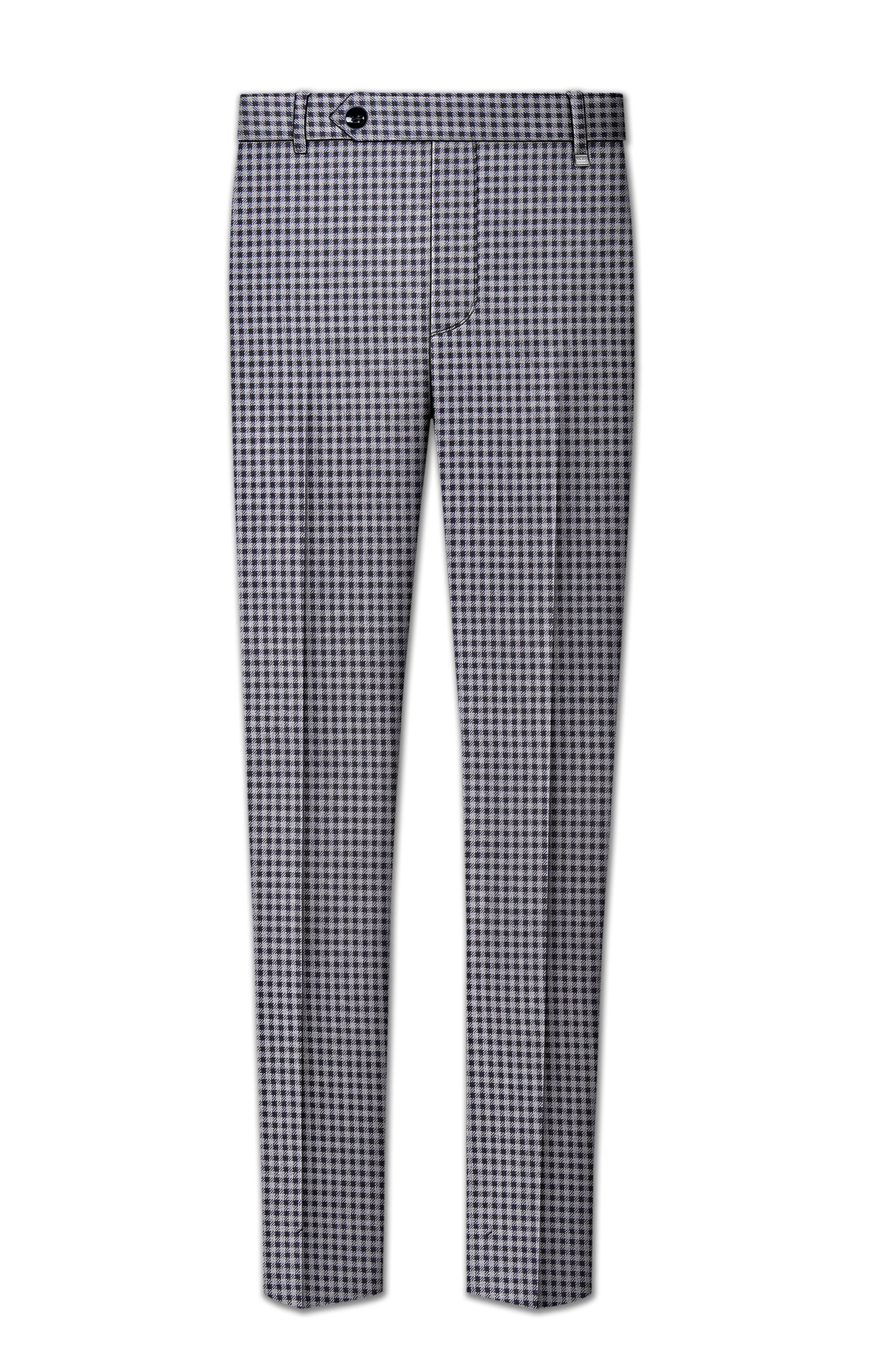 Graphite-Metallic Gray And Tuatara Gingham Plaid Tweed Stretchable Waistband Pant