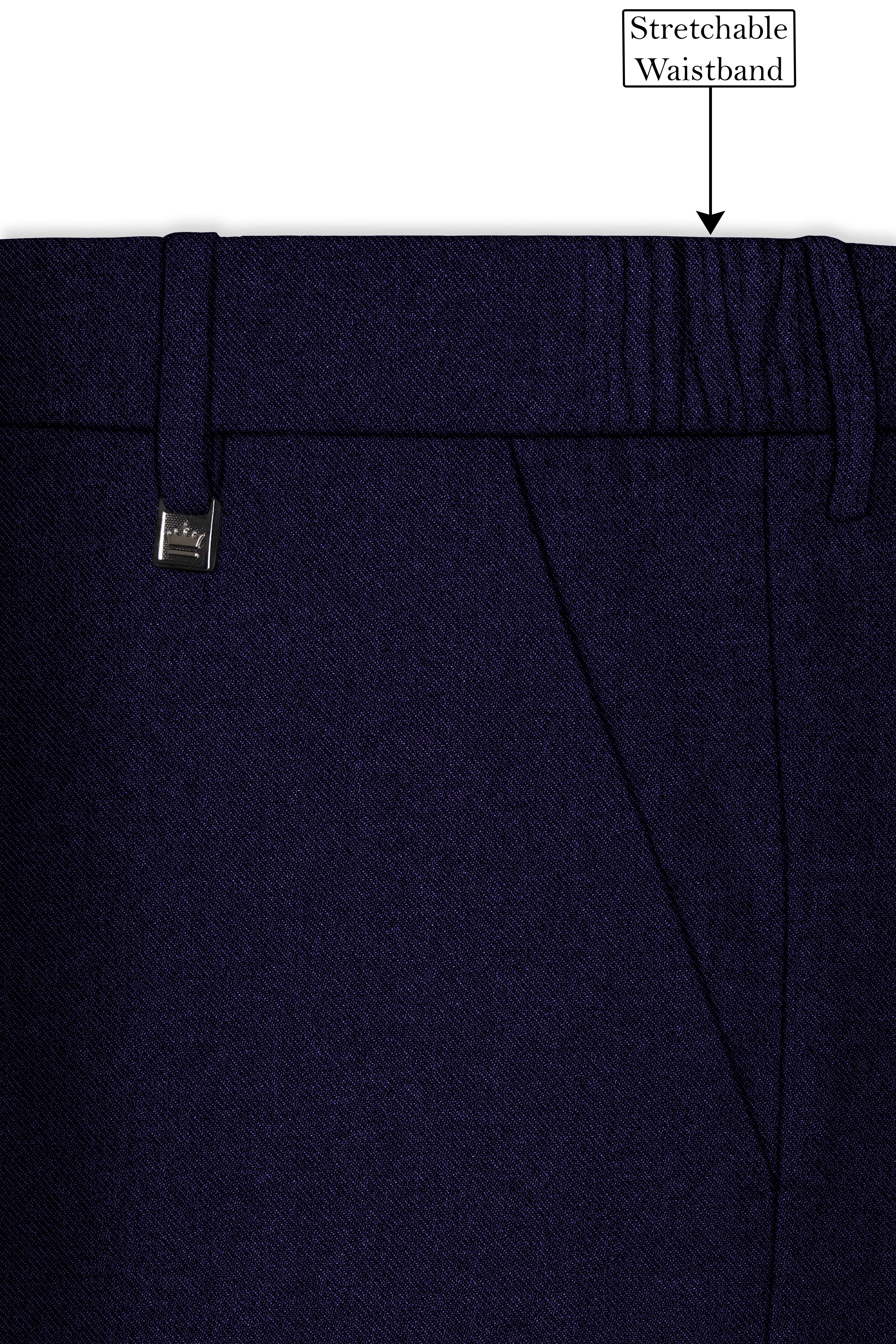 Bluvoro-Mirage Blue Textured Tweed Stretchable Waistband Pant