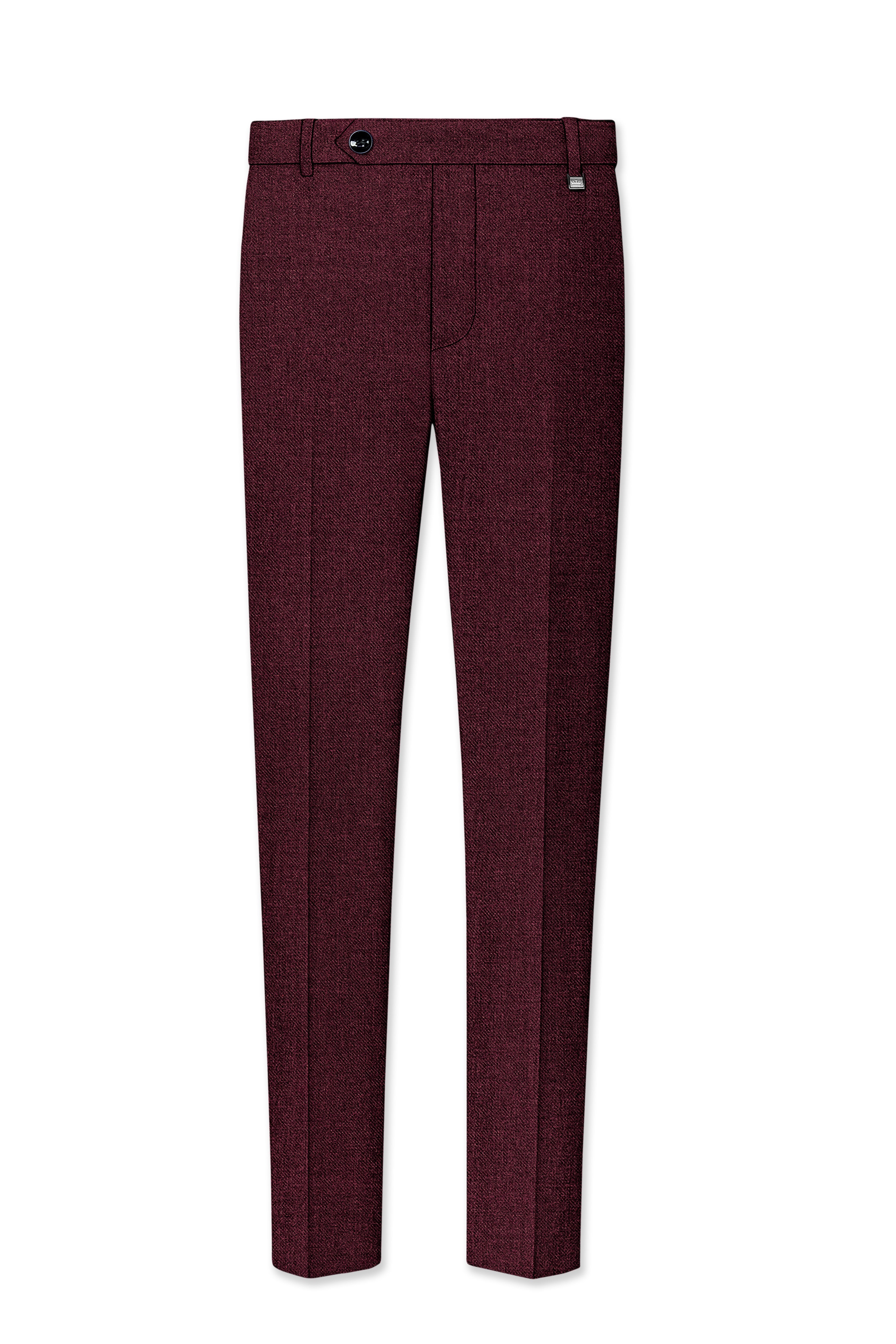 Burgvoro-Crated Maroon Textured Tweed Stretchable Waistband Pant