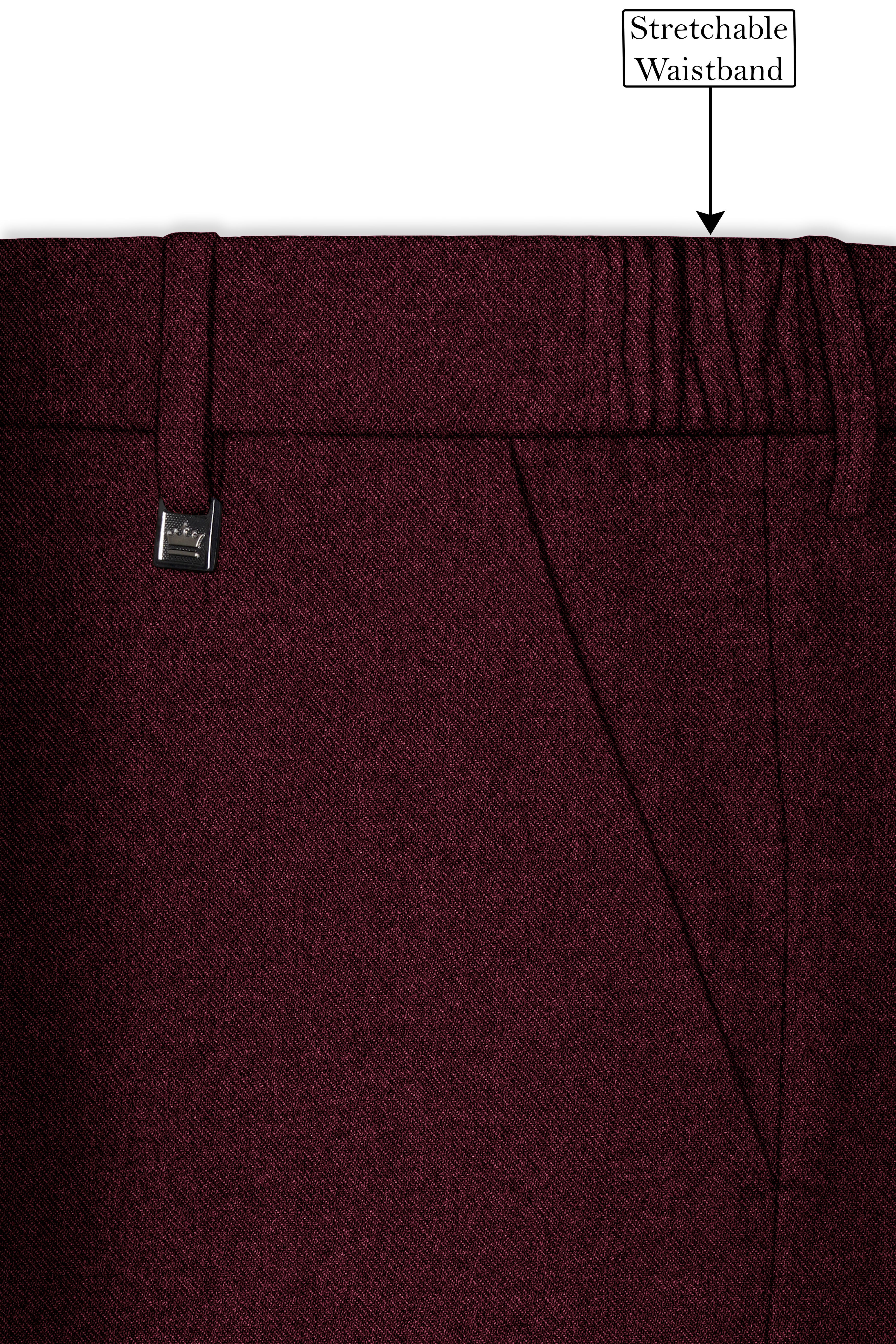 Burgvoro-Crated Maroon Textured Tweed Stretchable Waistband Pant