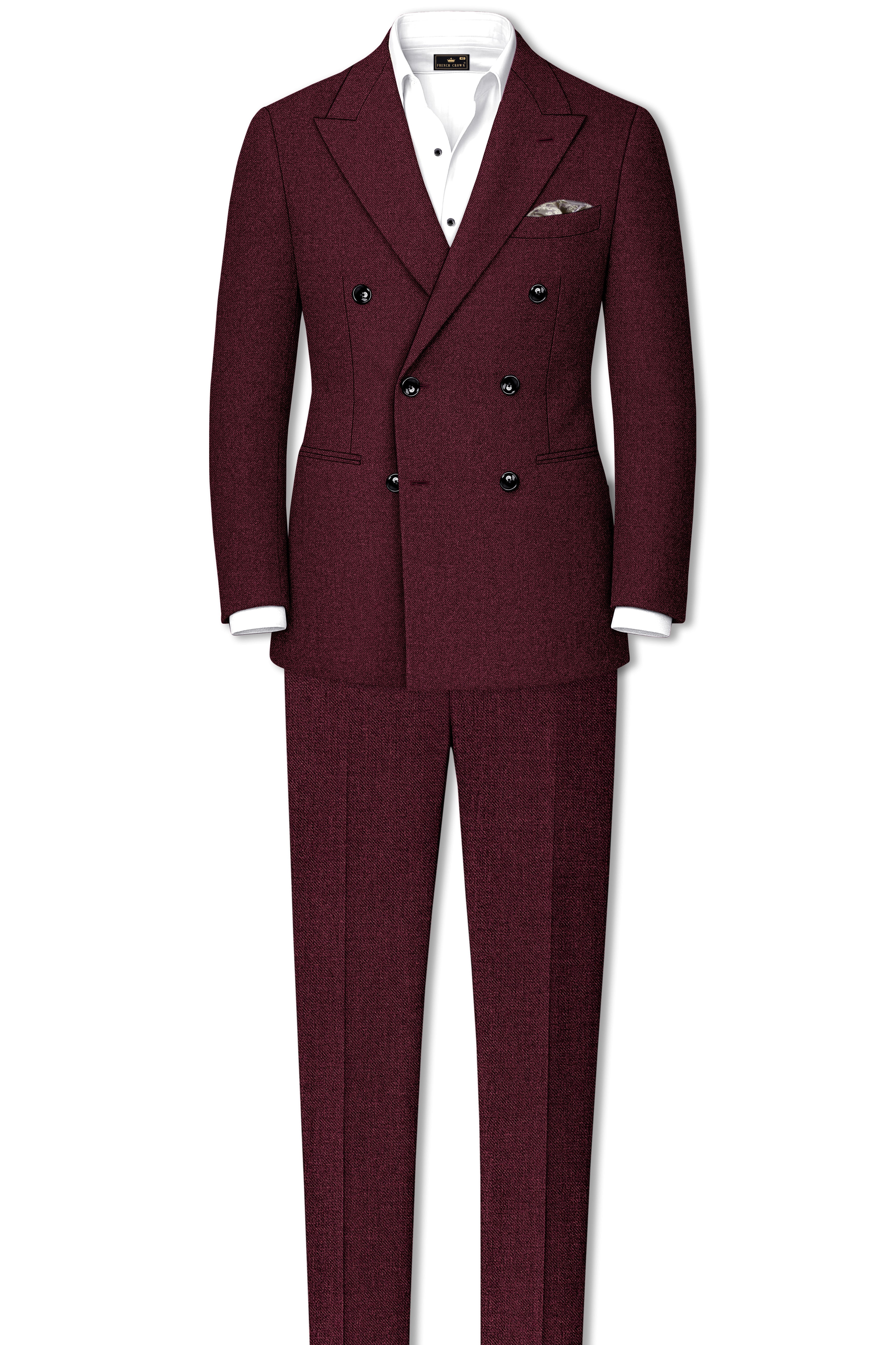 Burgvoro-Crated Maroon Textured Tweed Stretchable Waistband Pant