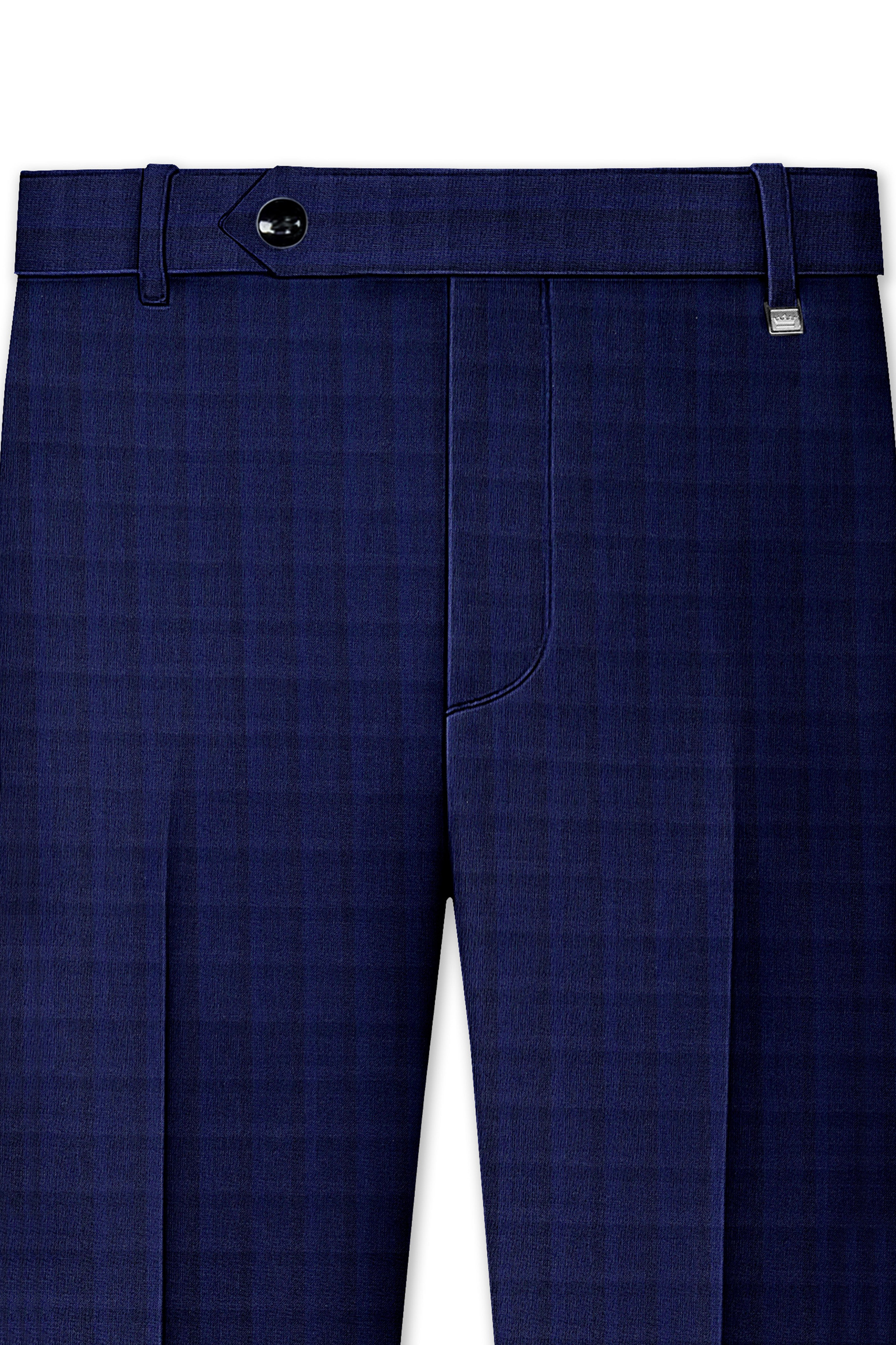Aurebunt-Bunting Blue Plaid Wool Rich Stretchable Waistband Pant