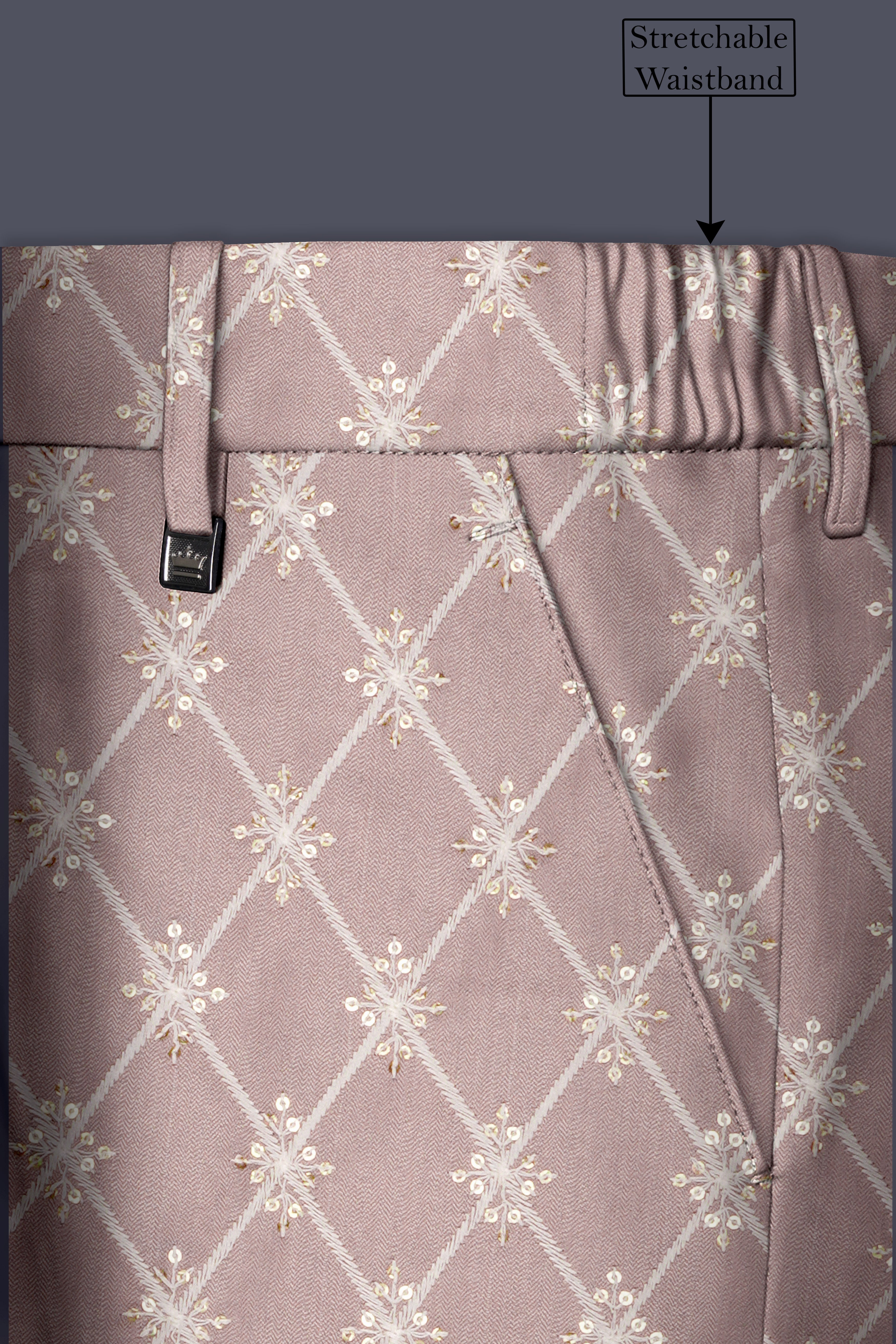 Luminza-Martini Cream Merlot Red Multicolour Thread and Sequin Embroidered Designer Stretchable Waistband Pant