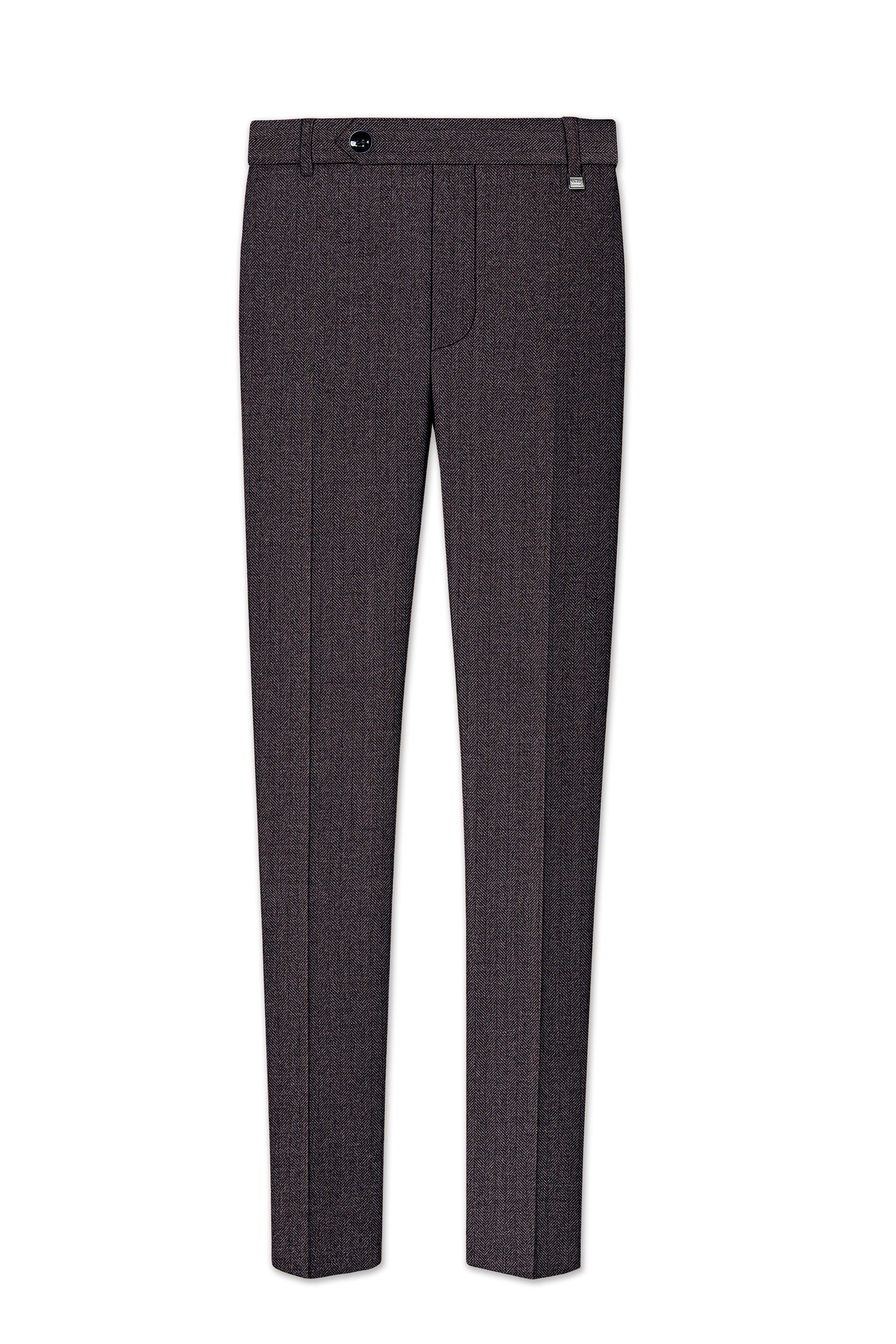 Aurezion-Zeus Brown Herringbone Textured Tweed Stretchable Waistband Pant
