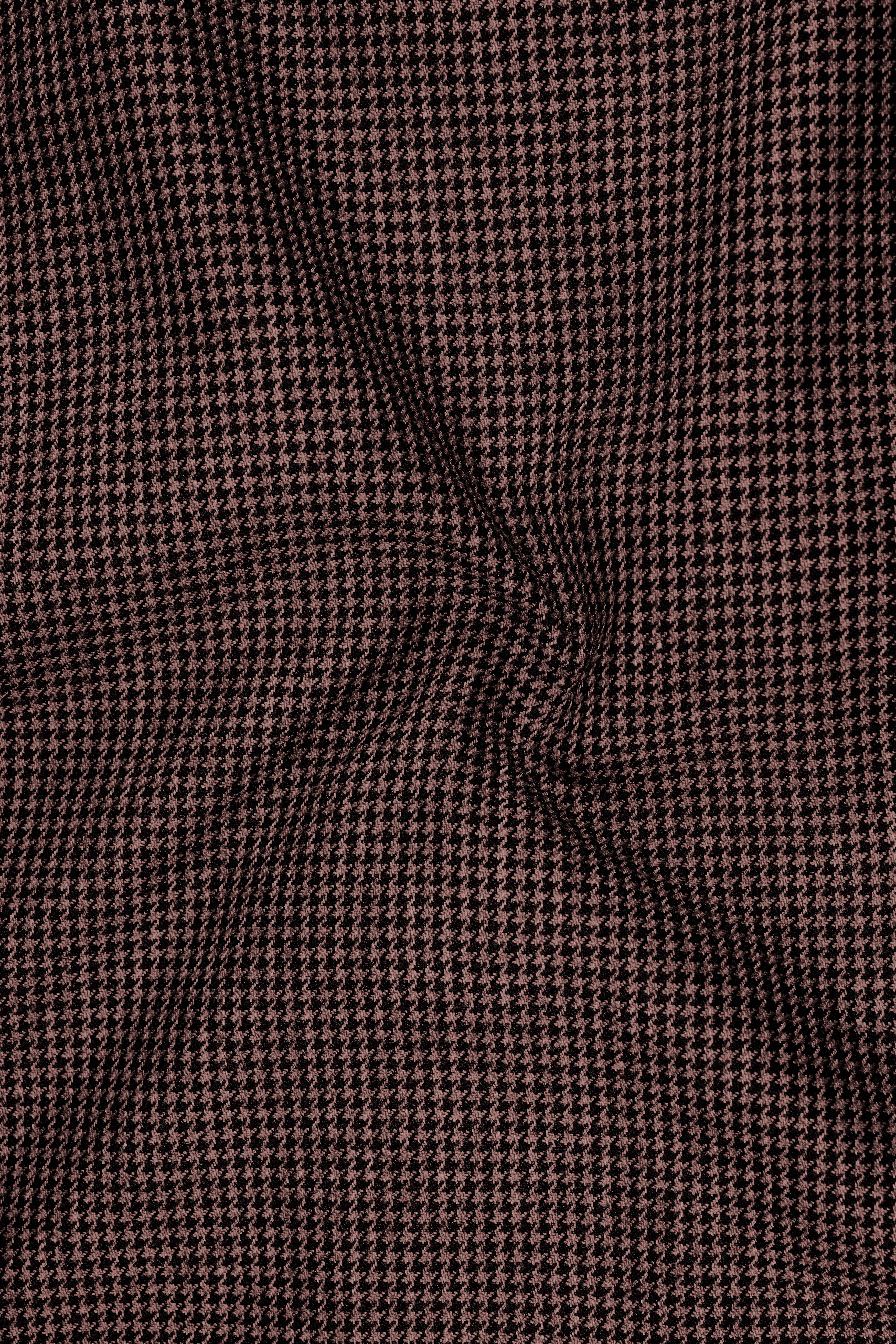 Sylvan-Woody Brown Classic Houndstooth Textured Tweed Stretchable Waistband Pant