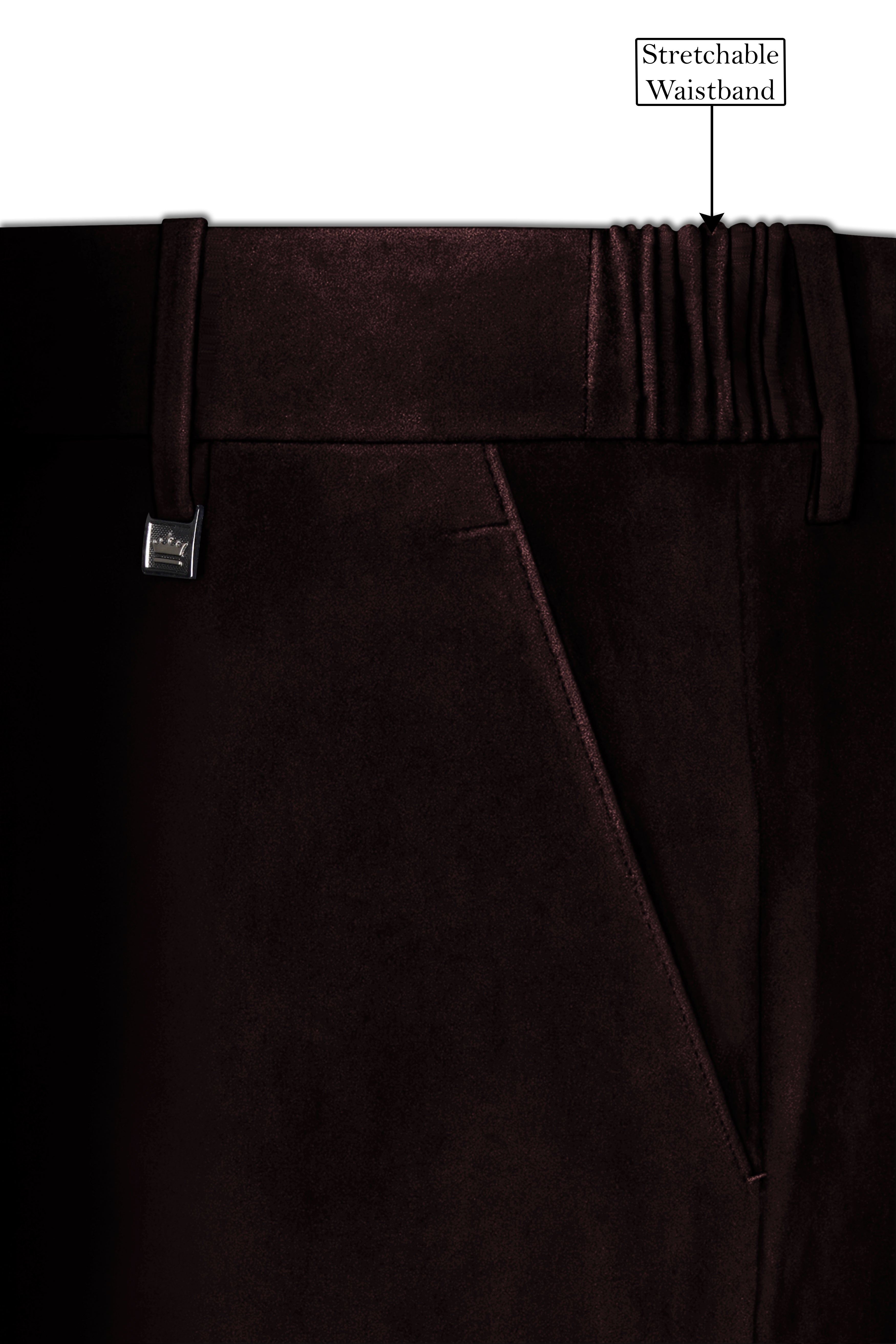 Imperial-Acadia Brown Velvet Stretchable Waistband Pant