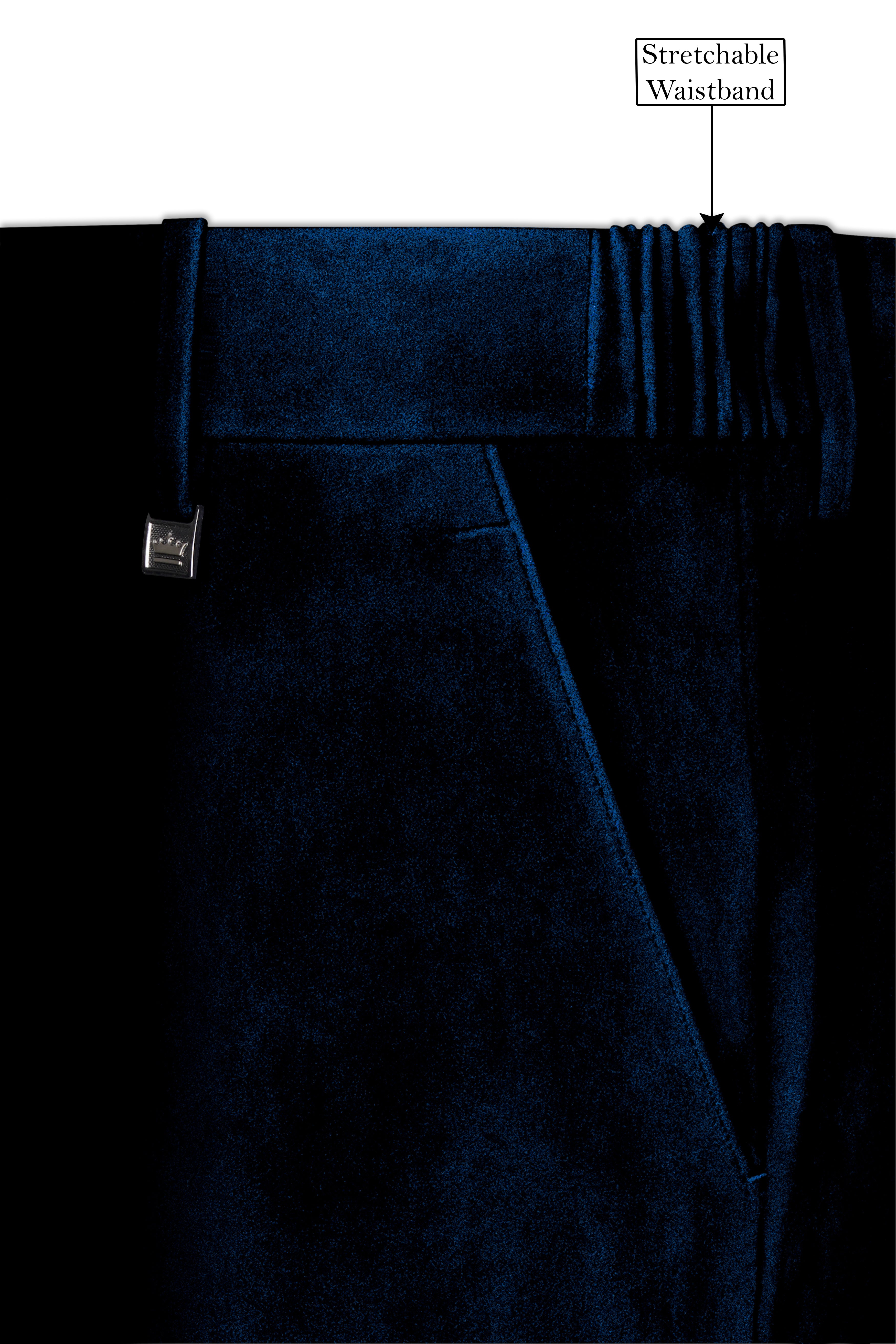 Ashen-Cinder Blue Velvet Stretchable Waistband Pant