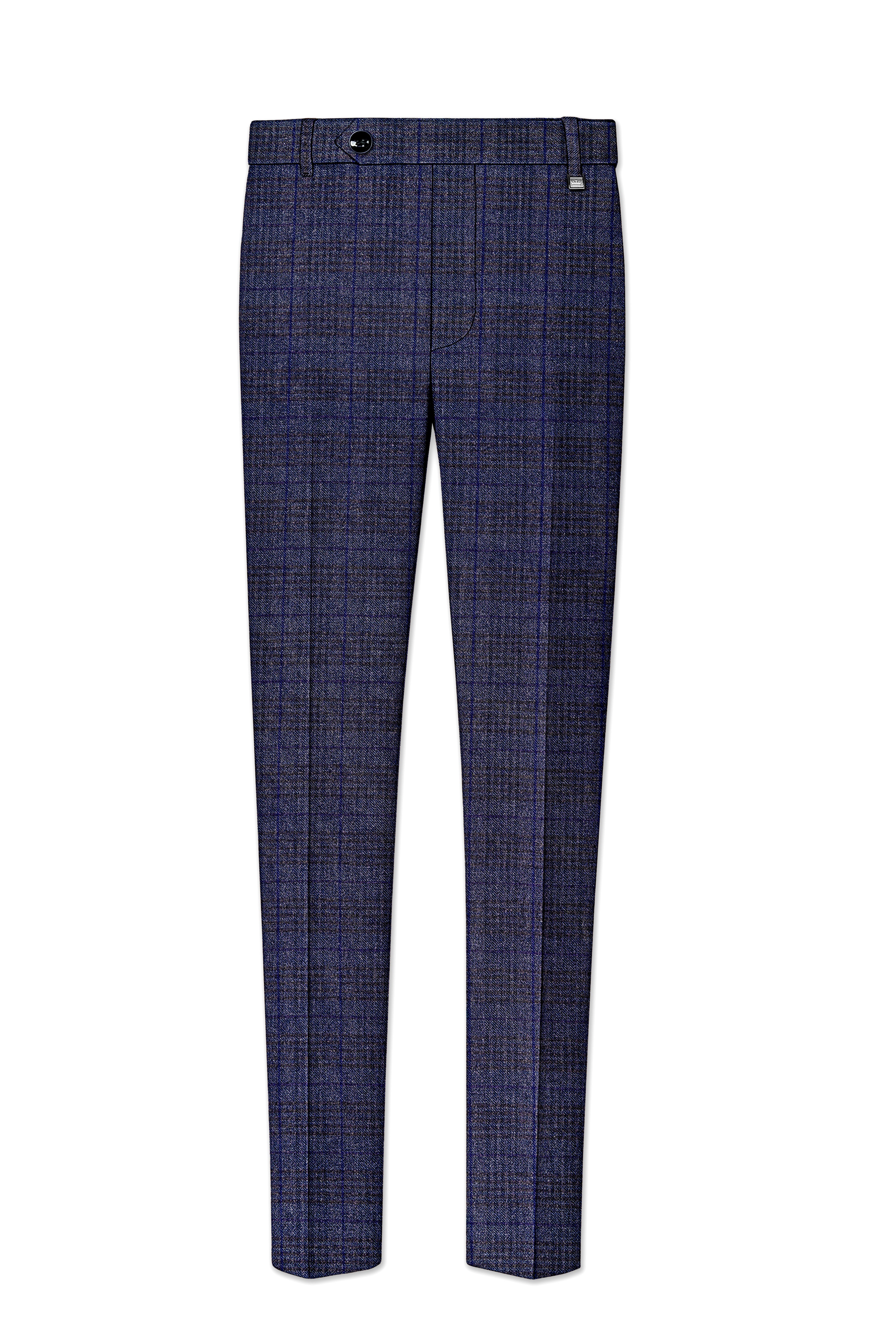 Horizon-Martinique Blue windowpane Tweed Stretchable Waistband Pant