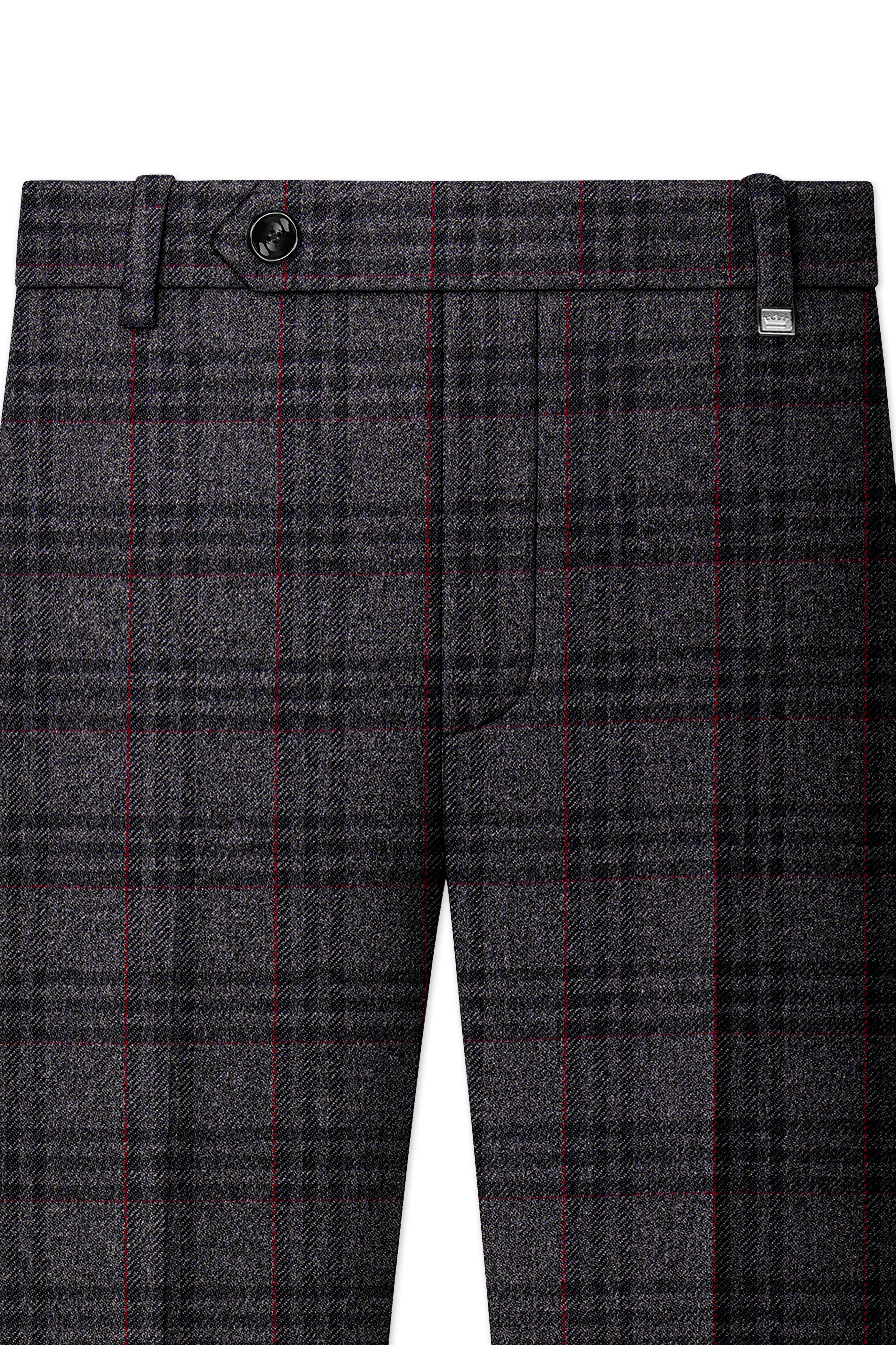 Velours-Ship Gray Plaid Tweed Stretchable Waistband Pant