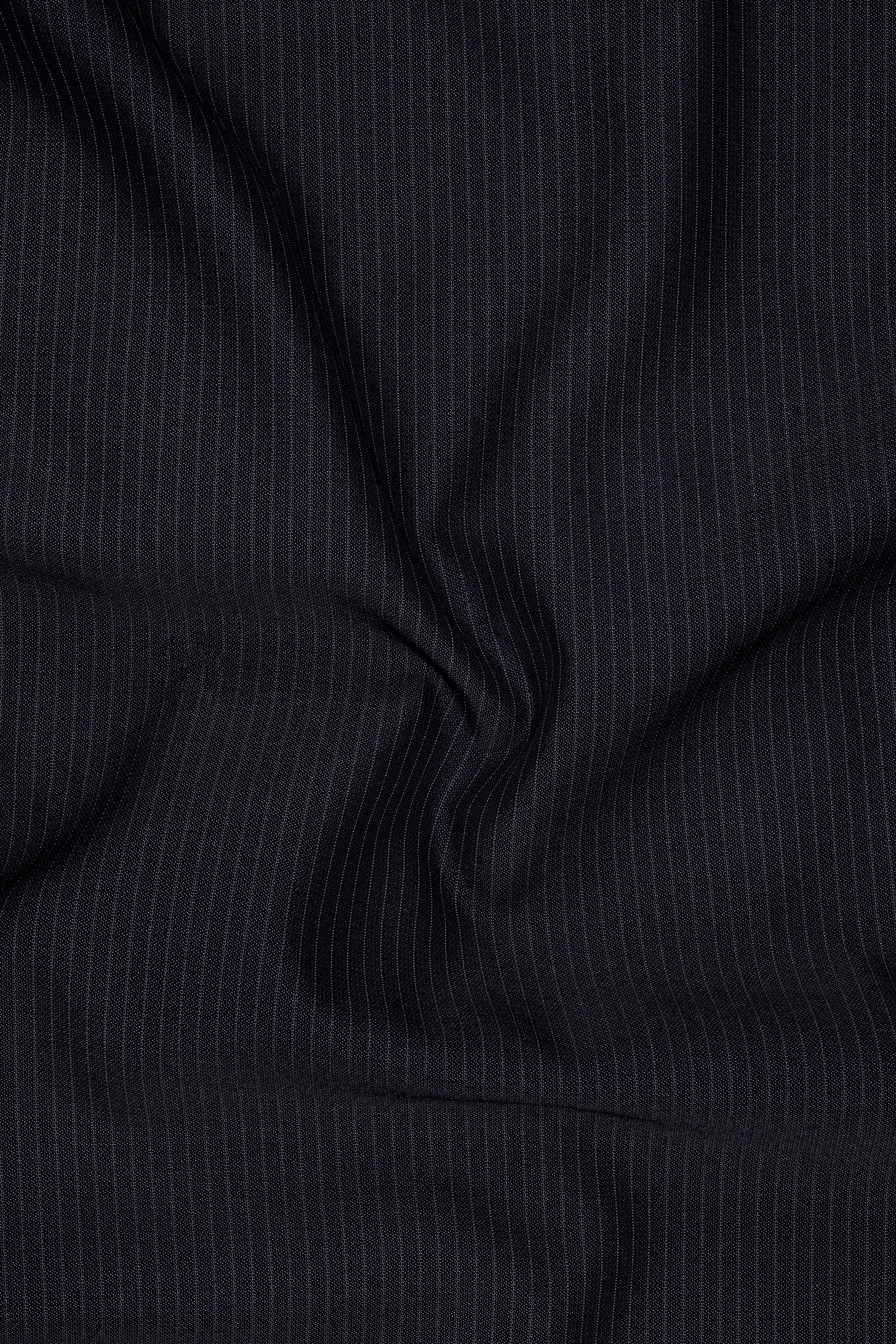 Cosmire-Space Blue Pencil Striped Wool Rich Slight Stretch Single Waistband Pant