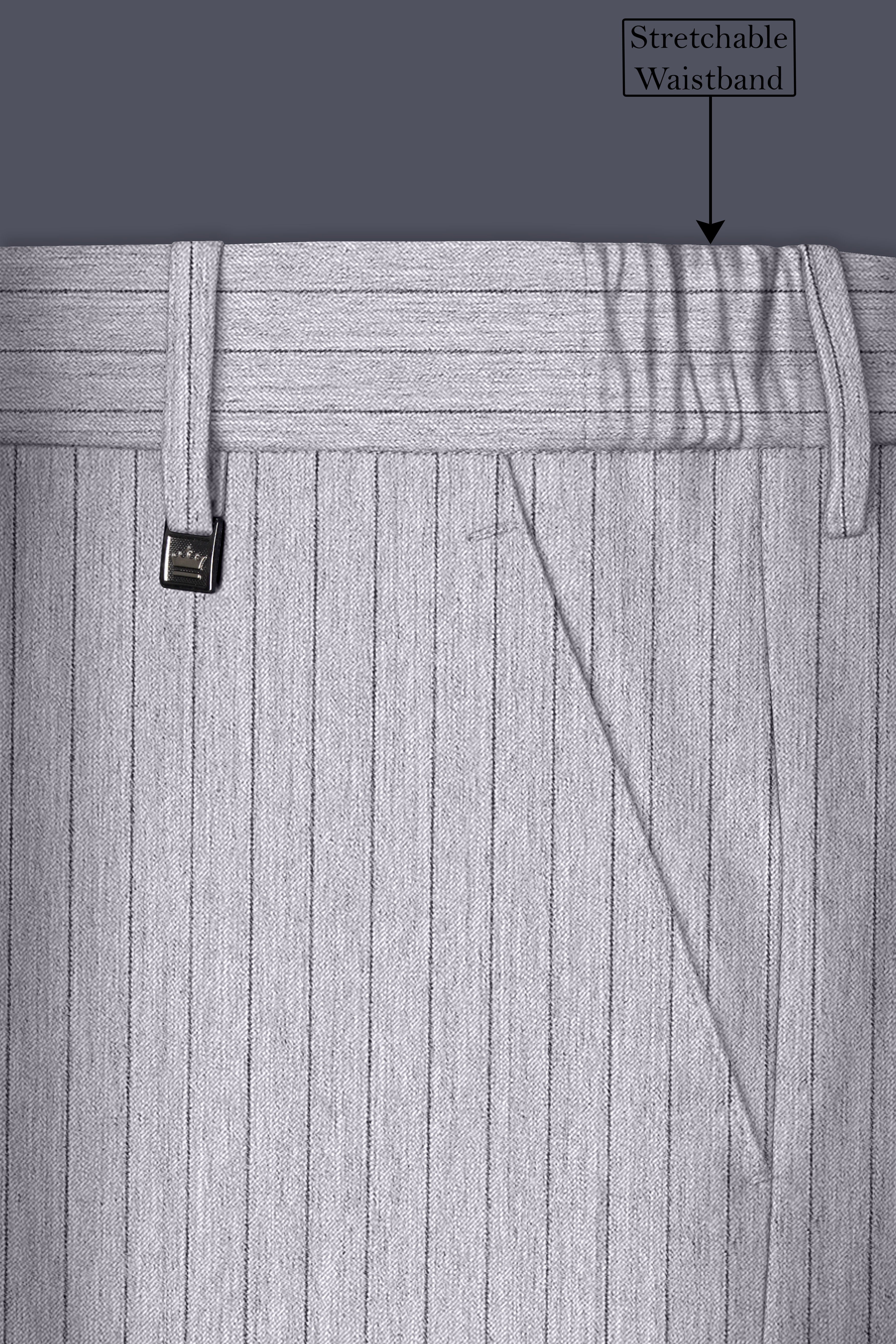 Grisvoro-Sterling Gray Pin Striped Wool Rich Slight Stretch Waistband Pant