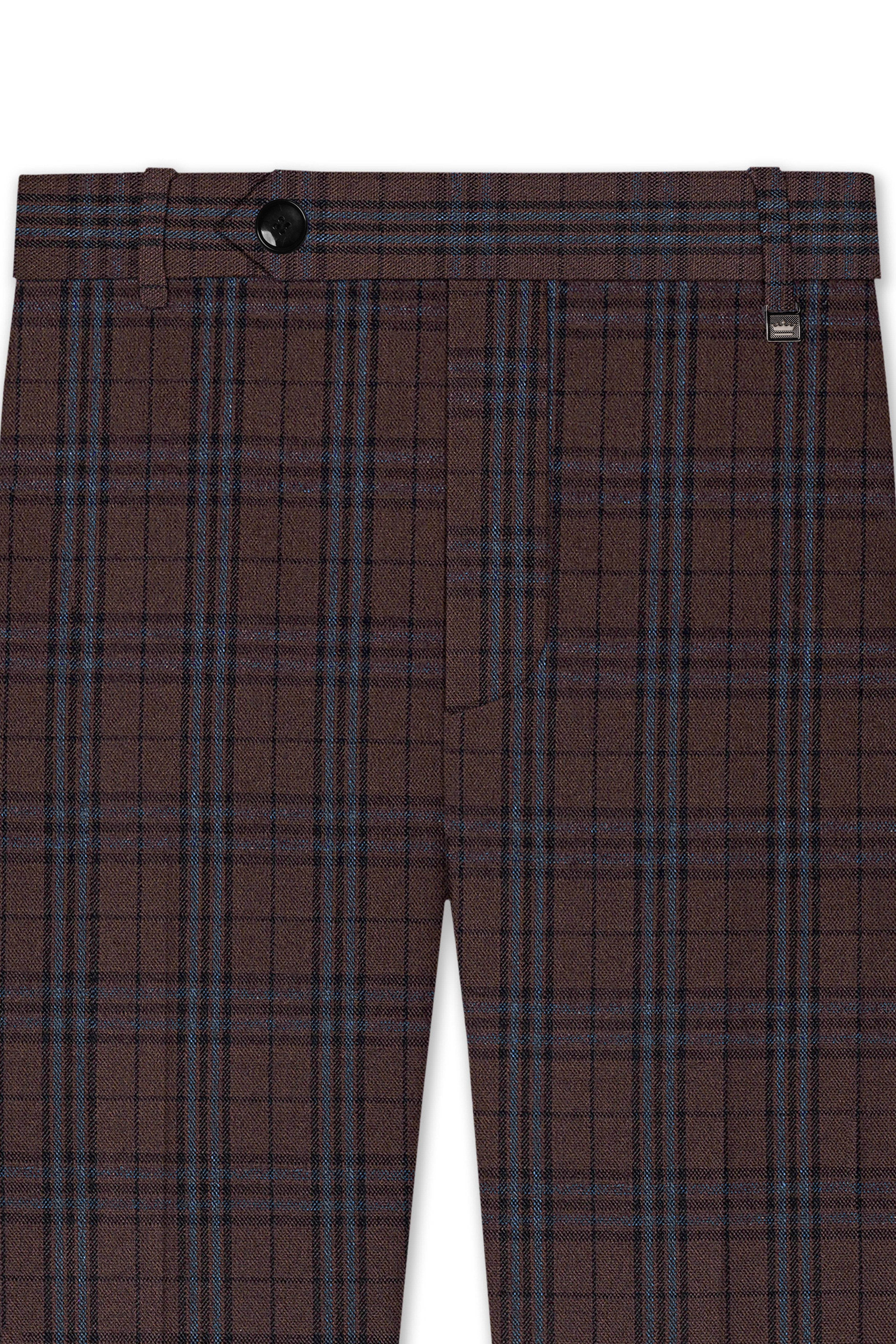 Cedar-Gingerbread Brown Plaid Wool Rich Stretchable Waistband Pant