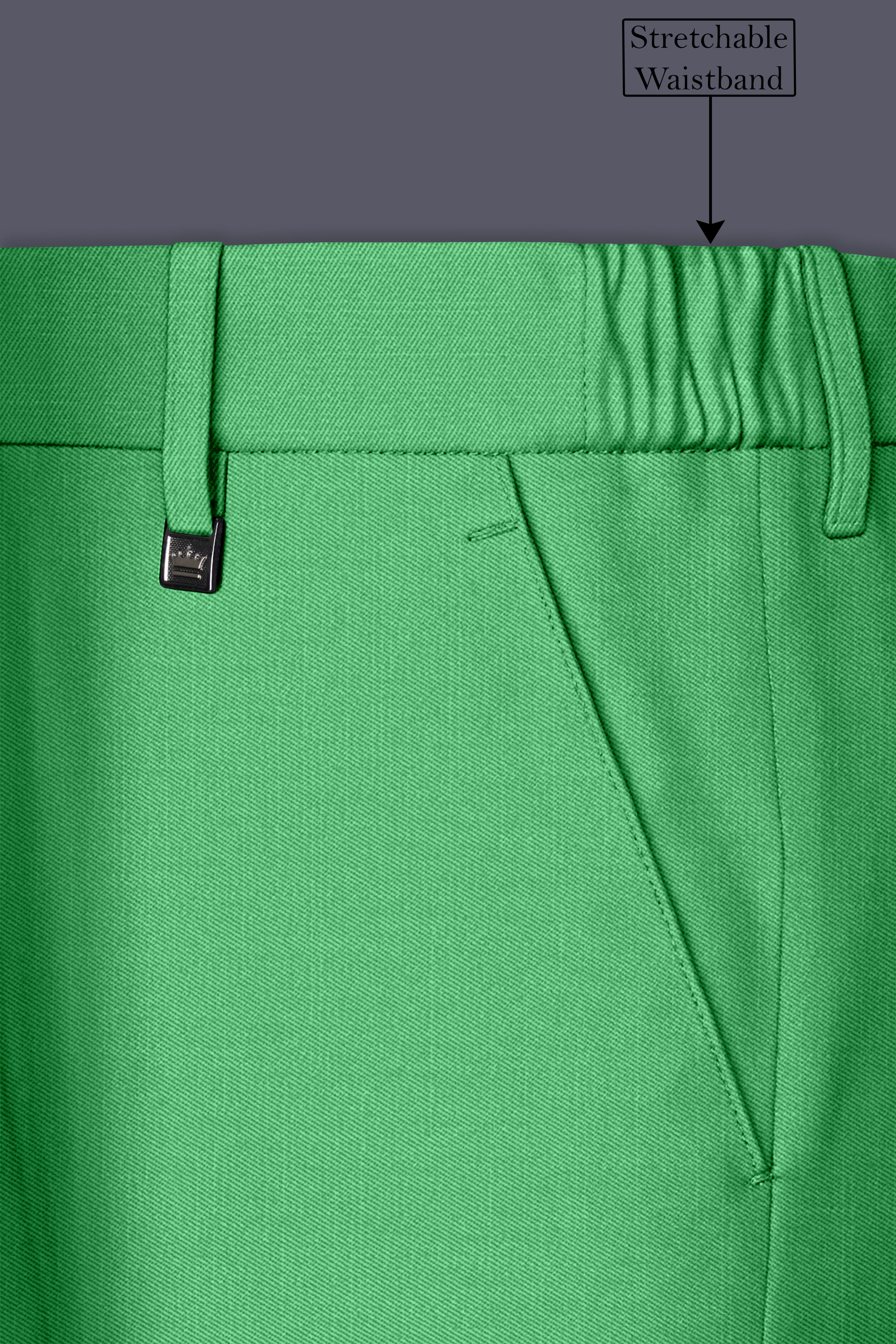 Baron-Chateau Green Wool Rich Slight Stretch Waistband Pant