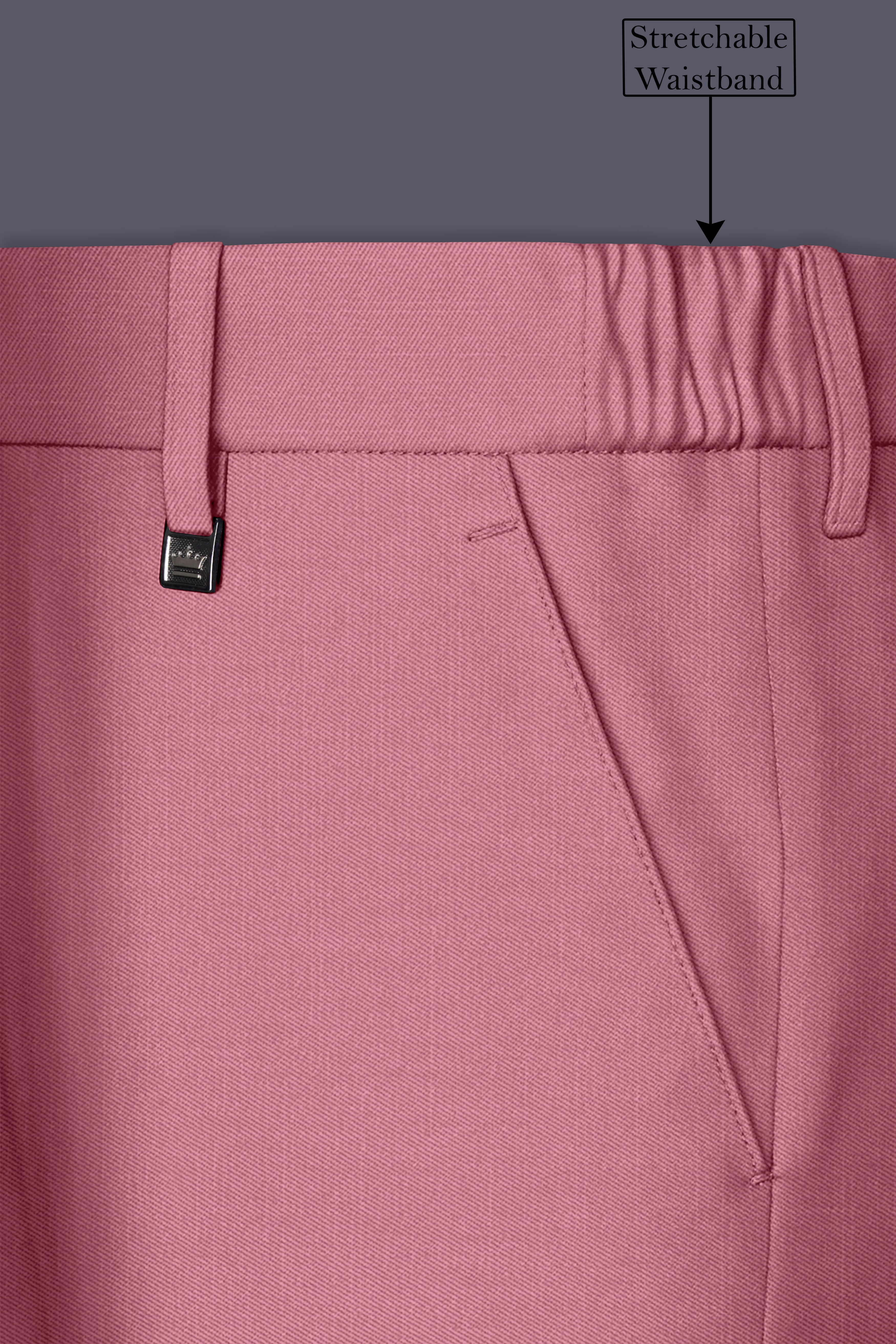 Soleil-Peach Wool Rich Slight Stretch Waistband Pant