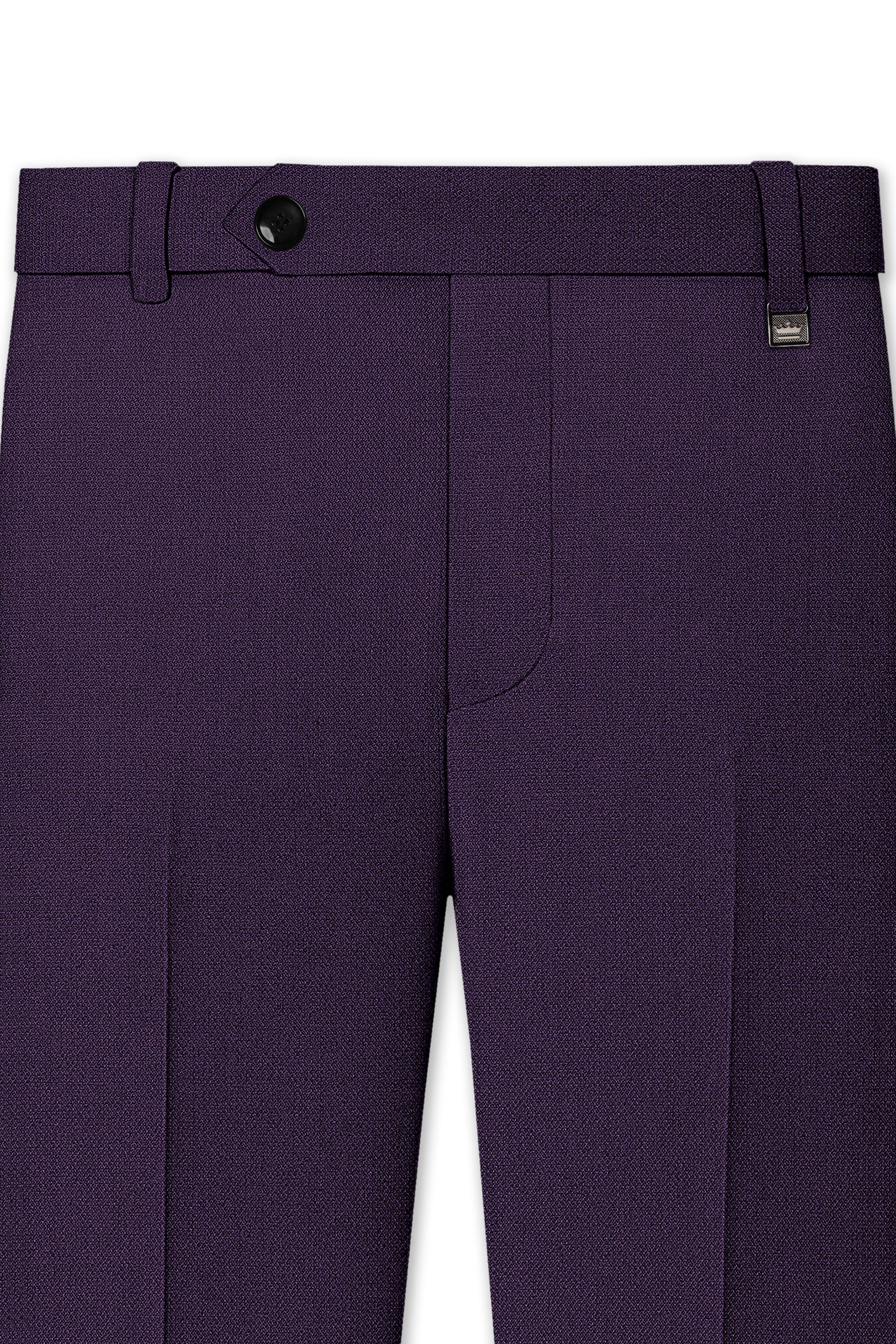 Opulent-Bastille Purple Diamond Textured Wool Rich Slight Stretch Waistband Pant