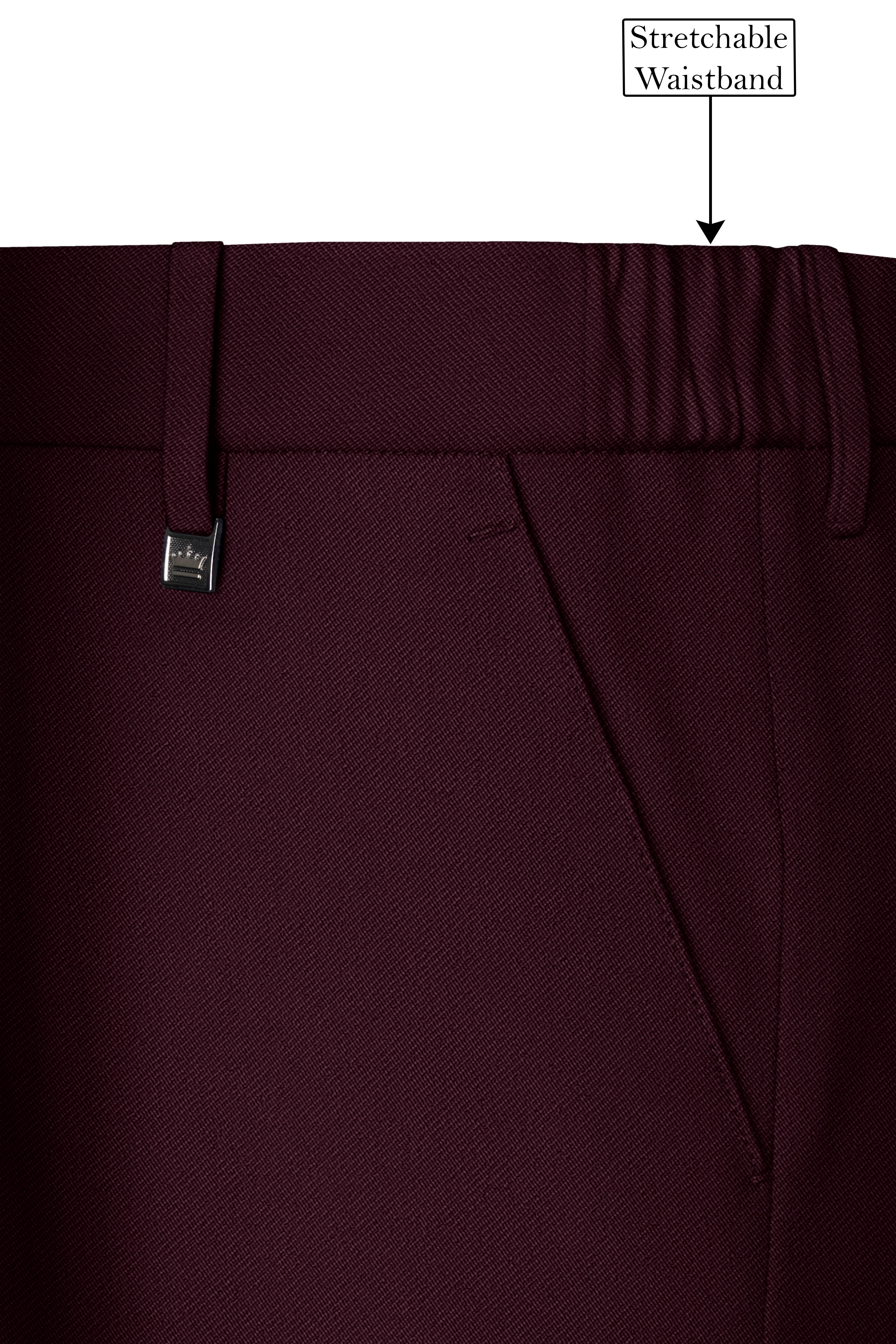 Veltrix-Korean Aubergine Maroon 4-Way Stretch Wrinkle-Free Wool Rich Stretchable Waistband Pant