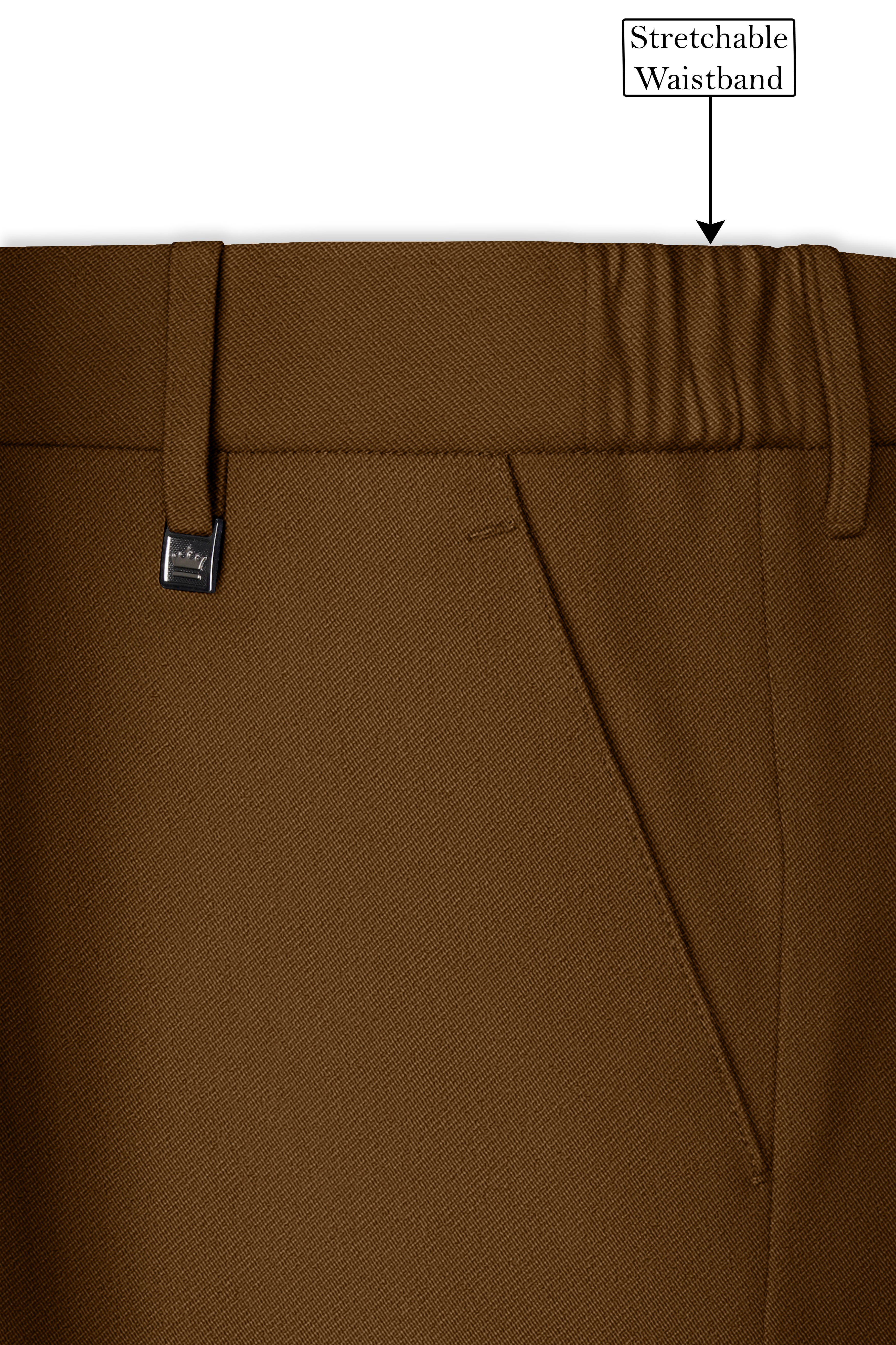 Sienna-Korean Derby Brown 4-Way Stretch Wrinkle-Free Wool Rich Stretchable Waistband Pant