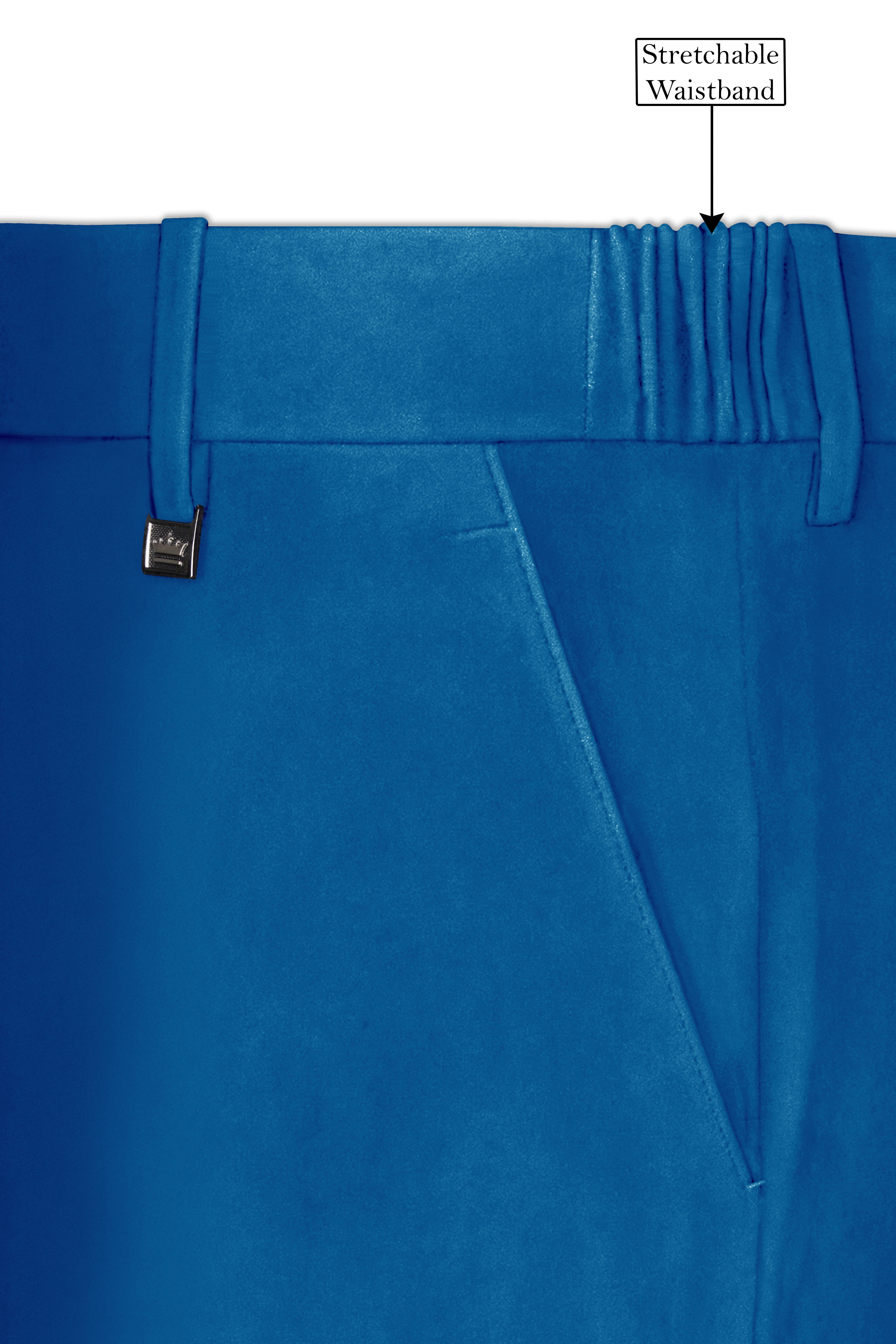 Orvian-Venice Blue Velvet Stretchable Waistband Pant