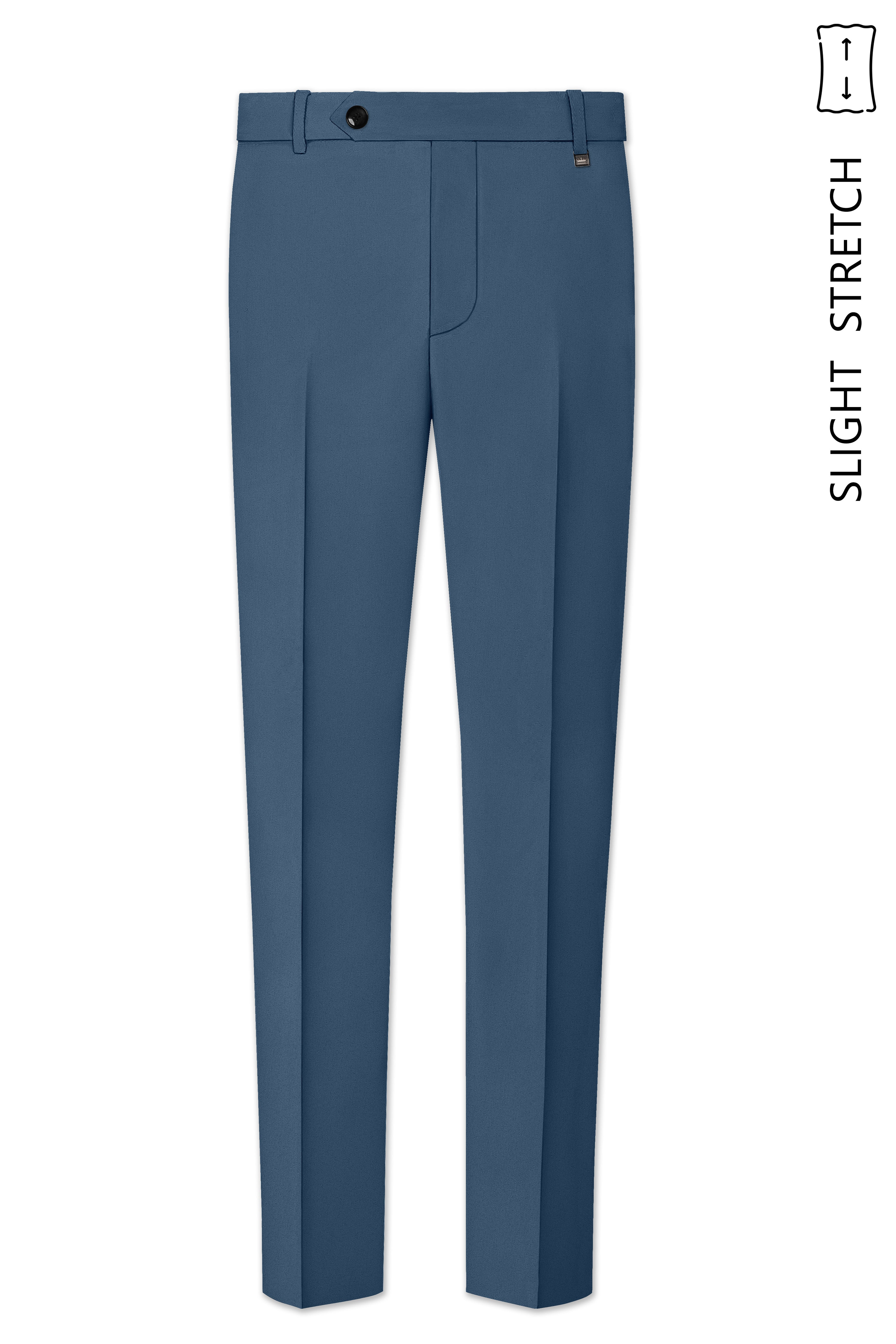 Azure-Nile Blue Slight Stretch Subtle Sheen Poly-Viscose Waistband Pant