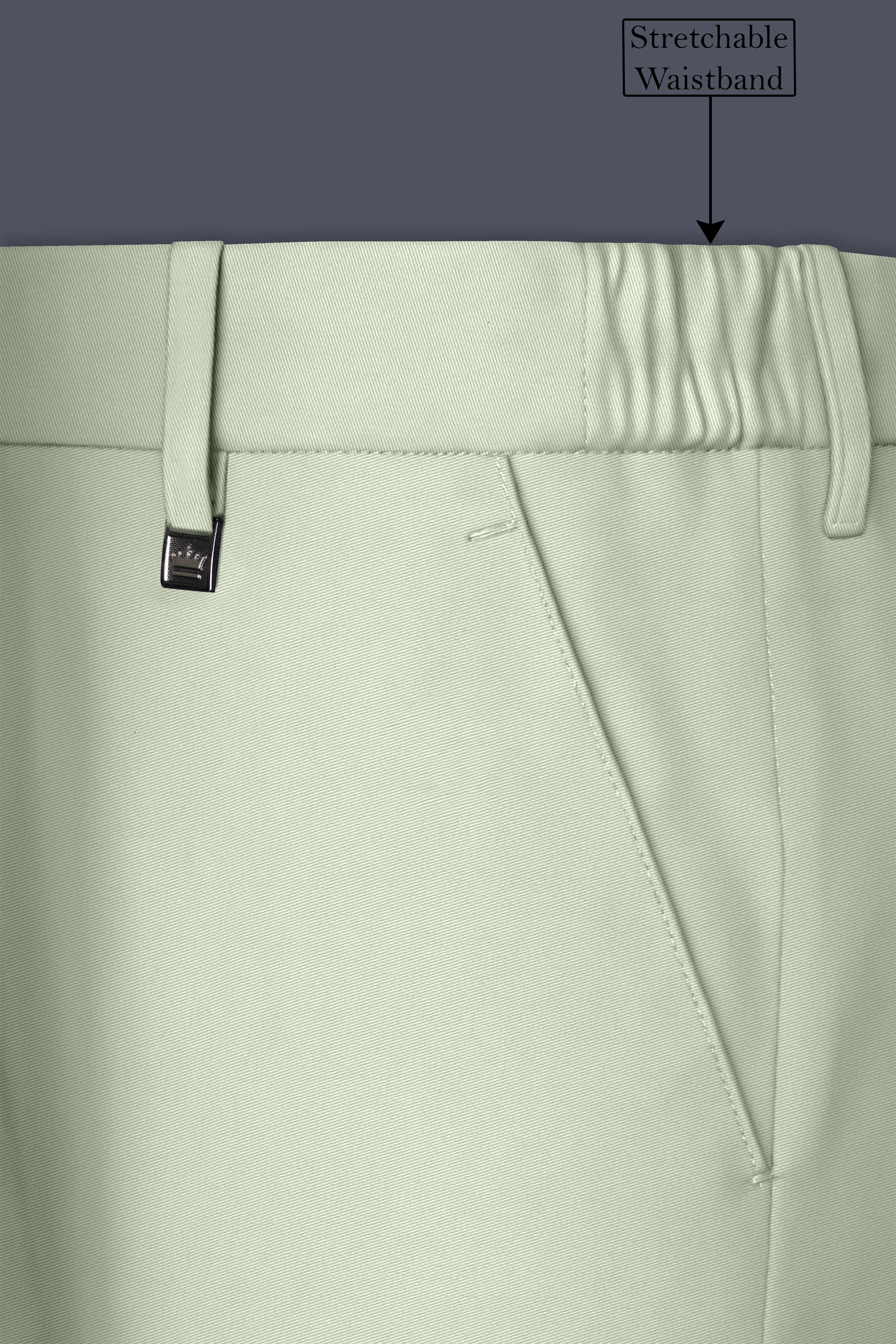 Breeze-Mint Green Slight Stretch Subtle Sheen Poly-Viscose Waistband Pant