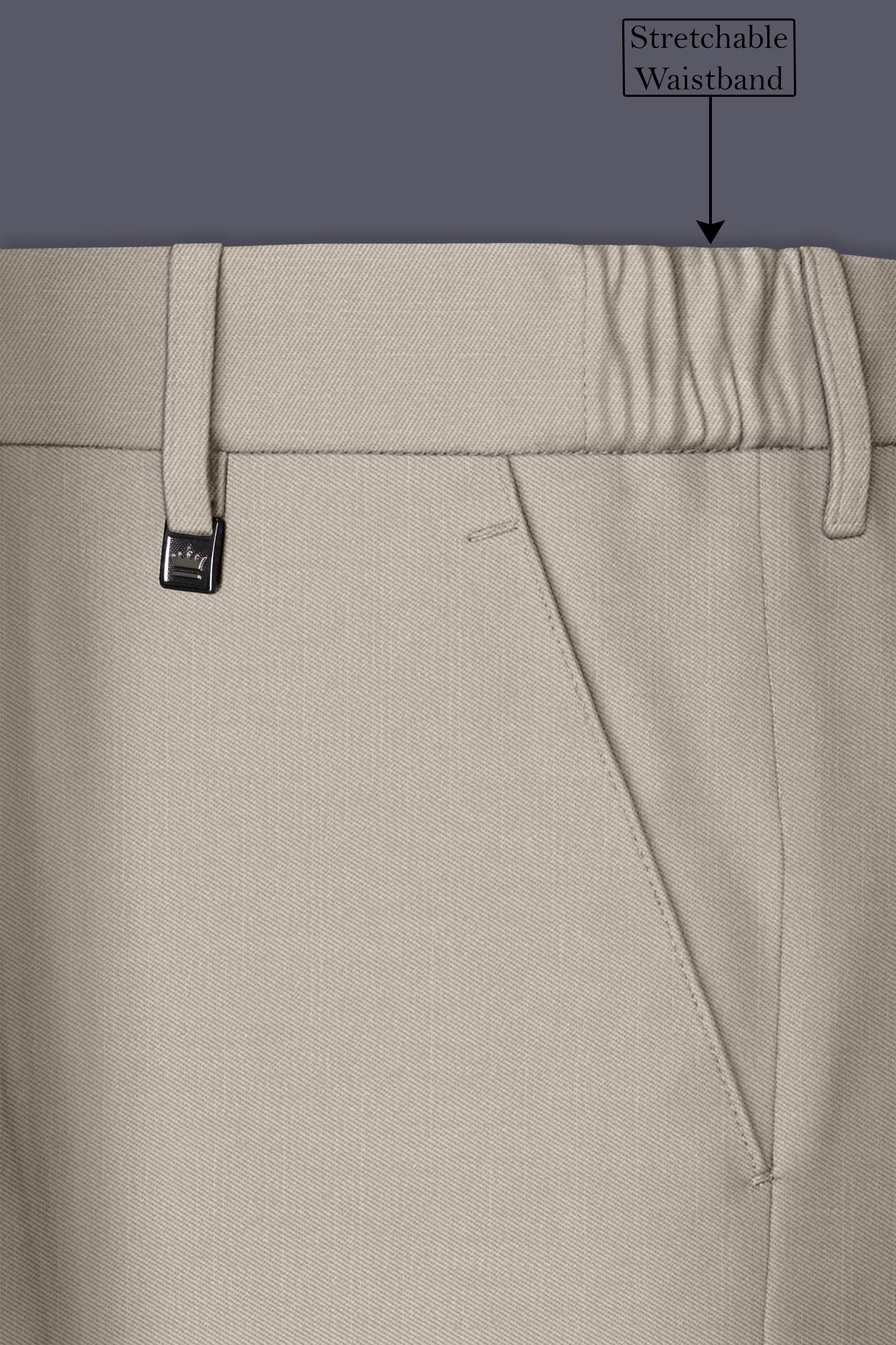 Sterling-Martini Cream Wool Rich Slight Stretch Waistband Pant