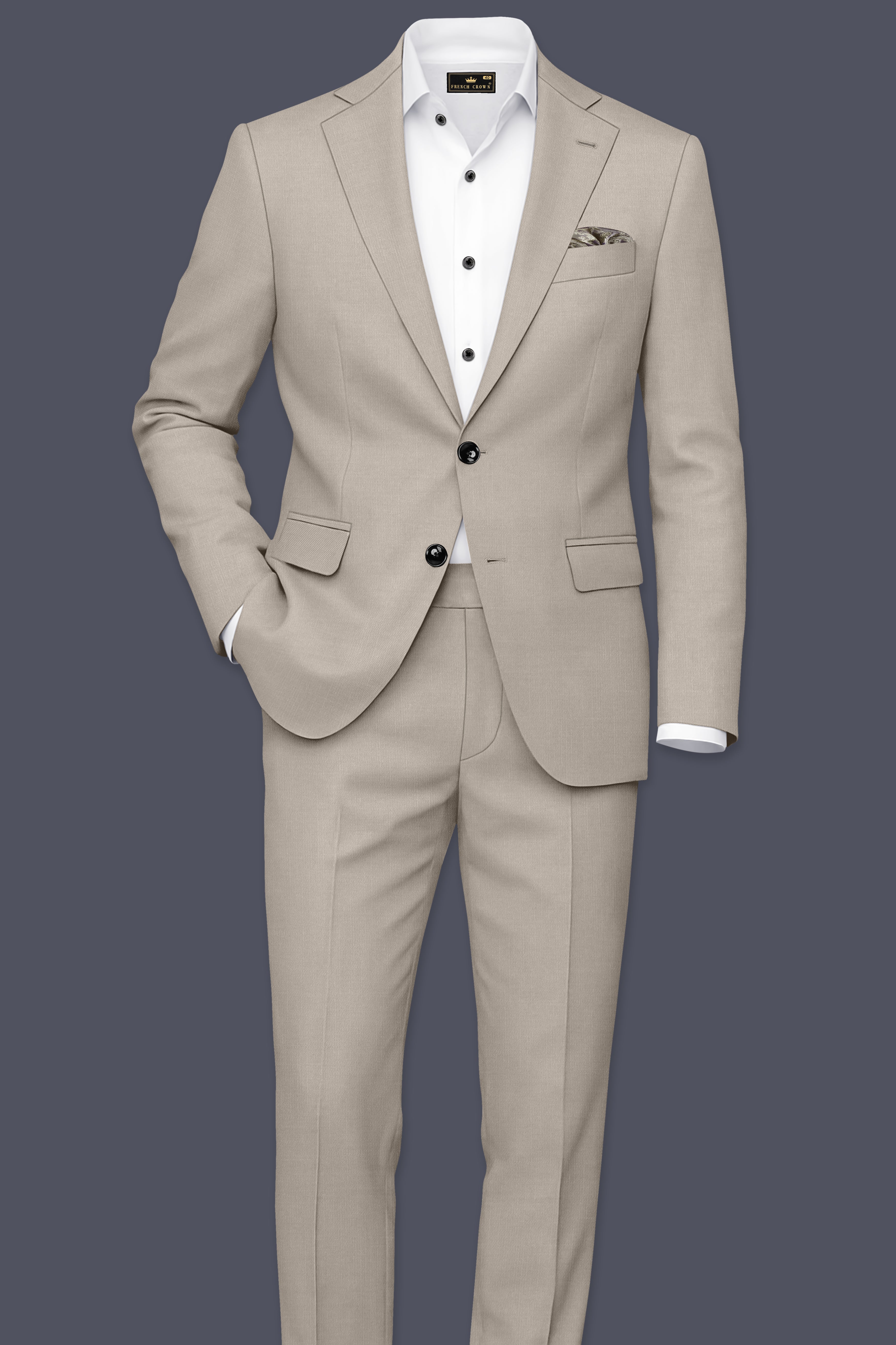 Sterling-Martini Cream Wool Rich Slight Stretch Waistband Pant