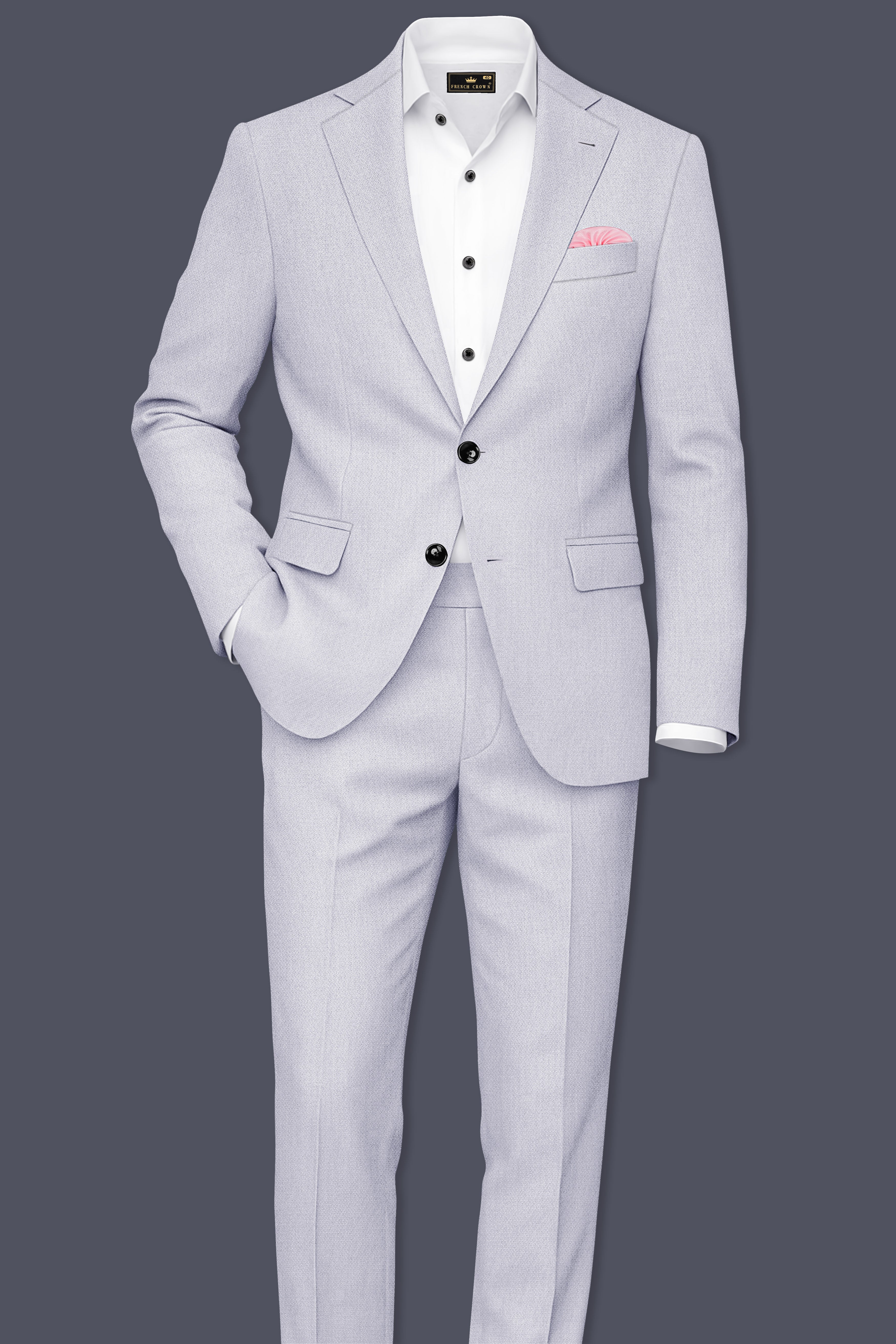 Prism-Chalice Gray Diamond Textured Wool Rich Slight Stretch Waistband Pant