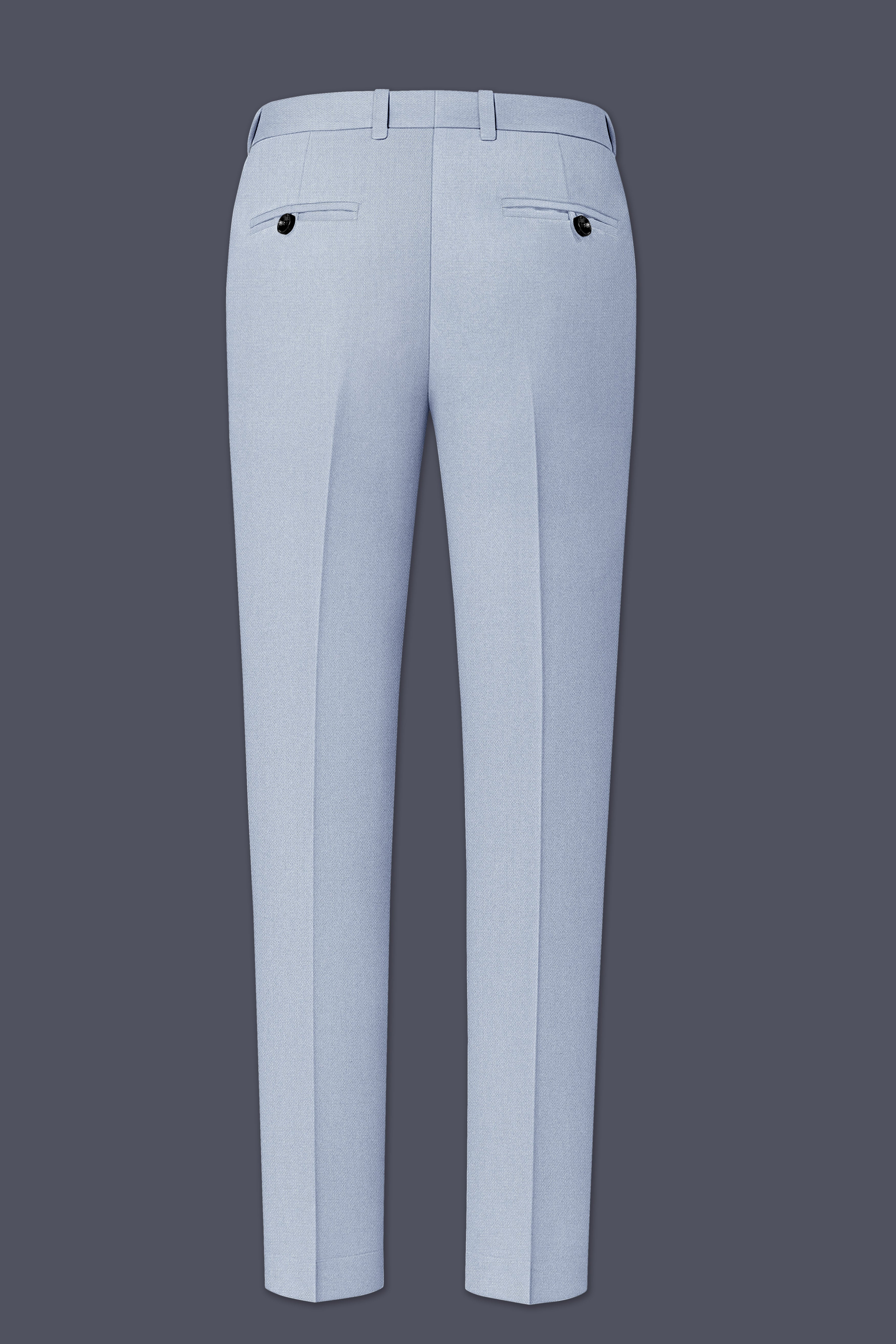Azure-Heather Blue Diamond Textured Wool Rich Slight Stretch Waistband Pant