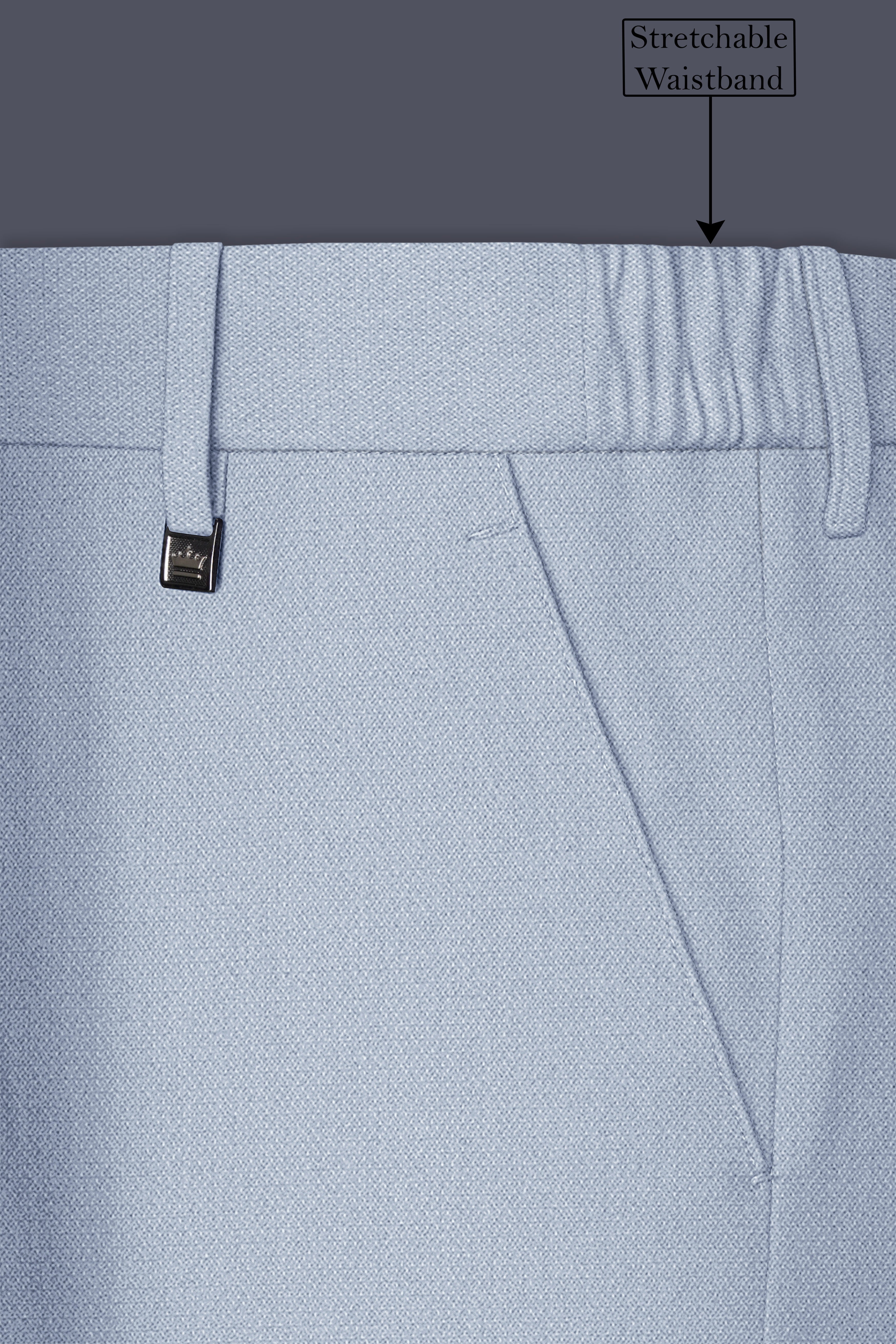 Azure-Heather Blue Diamond Textured Wool Rich Slight Stretch Waistband Pant