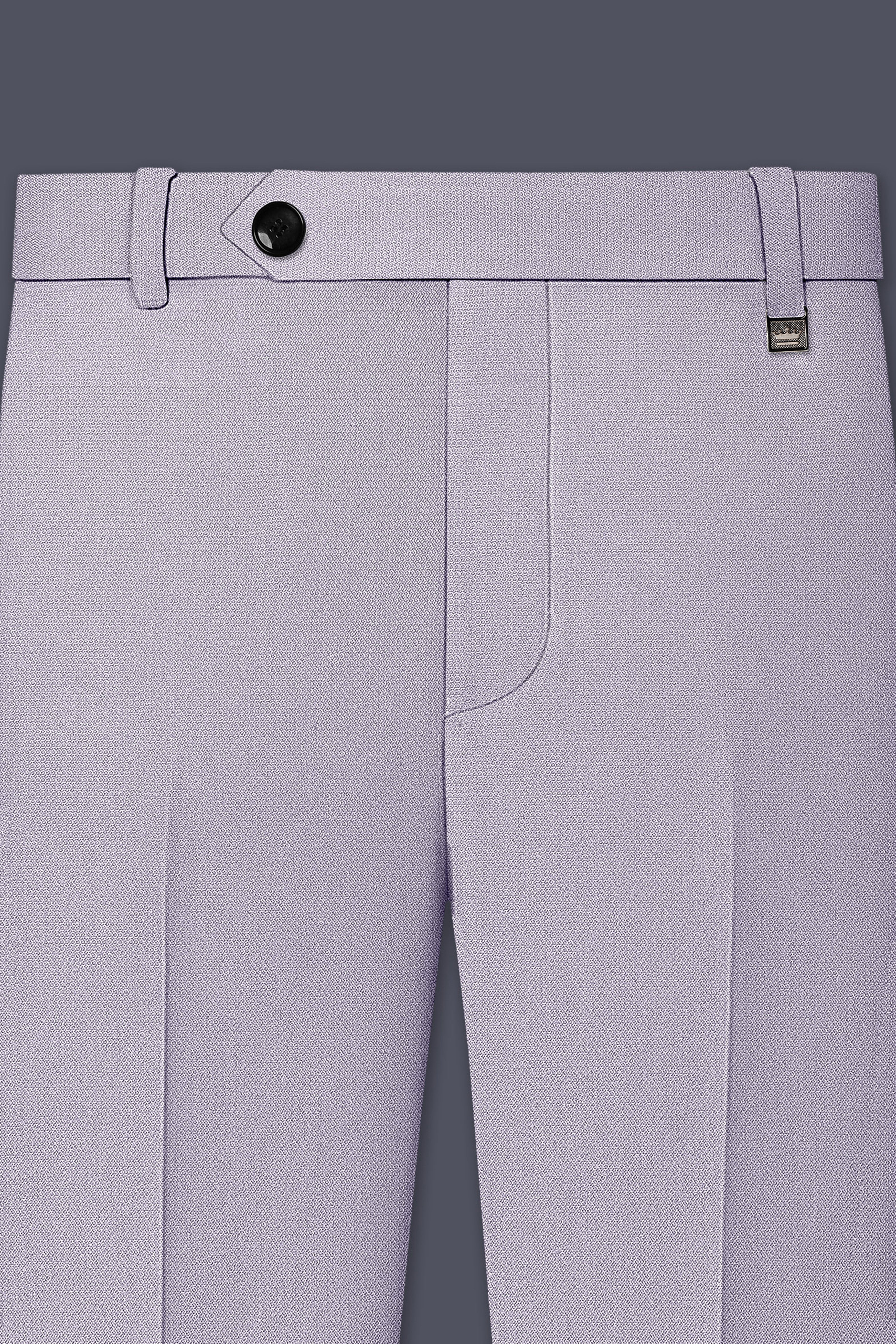 Mist-Spun Pearl Gray Diamond Textured Wool Rich Slight Stretch Waistband Pant