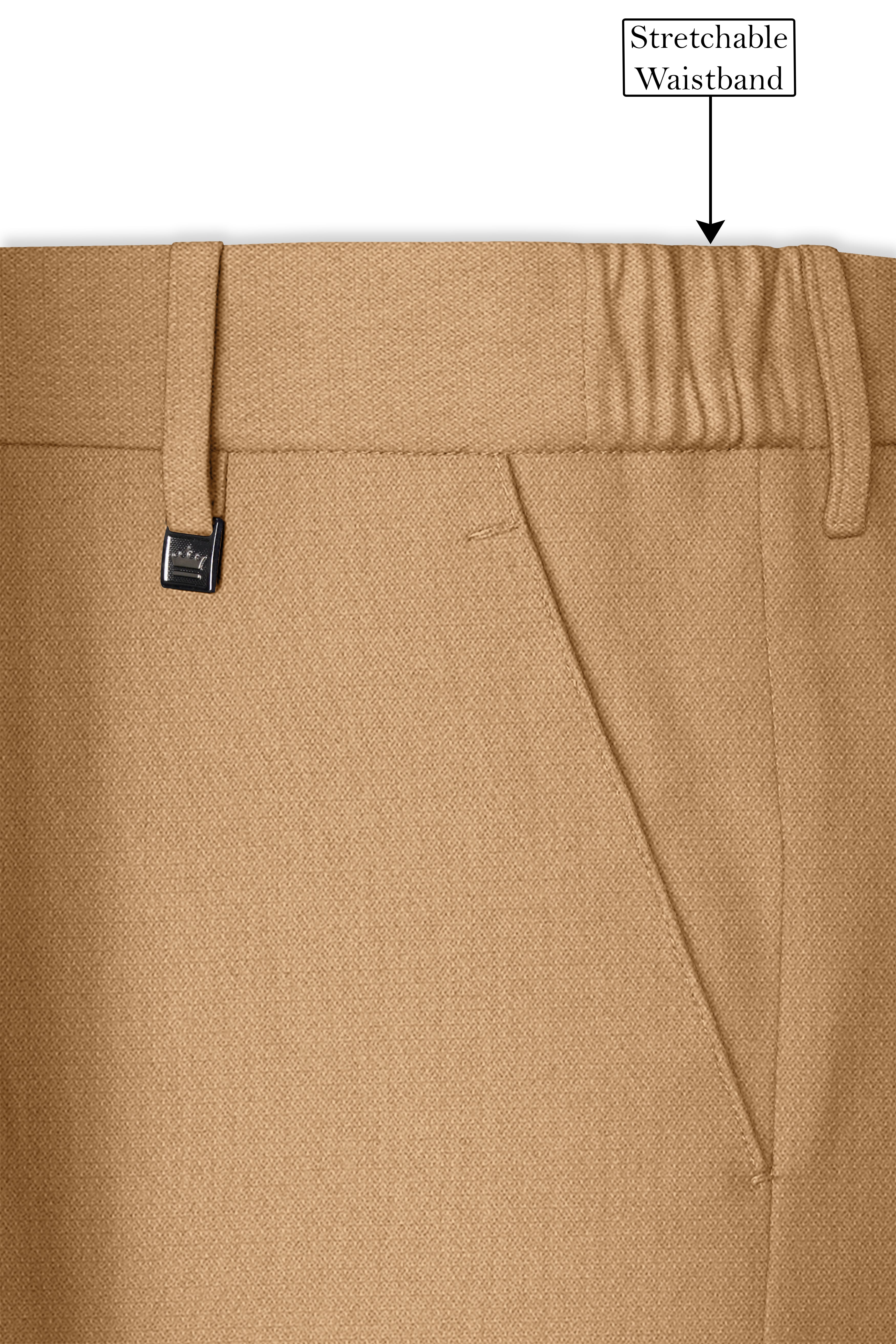 Sienna-Teak Brown Diamond Textured Wool Rich Slight Stretch Waistband Pant