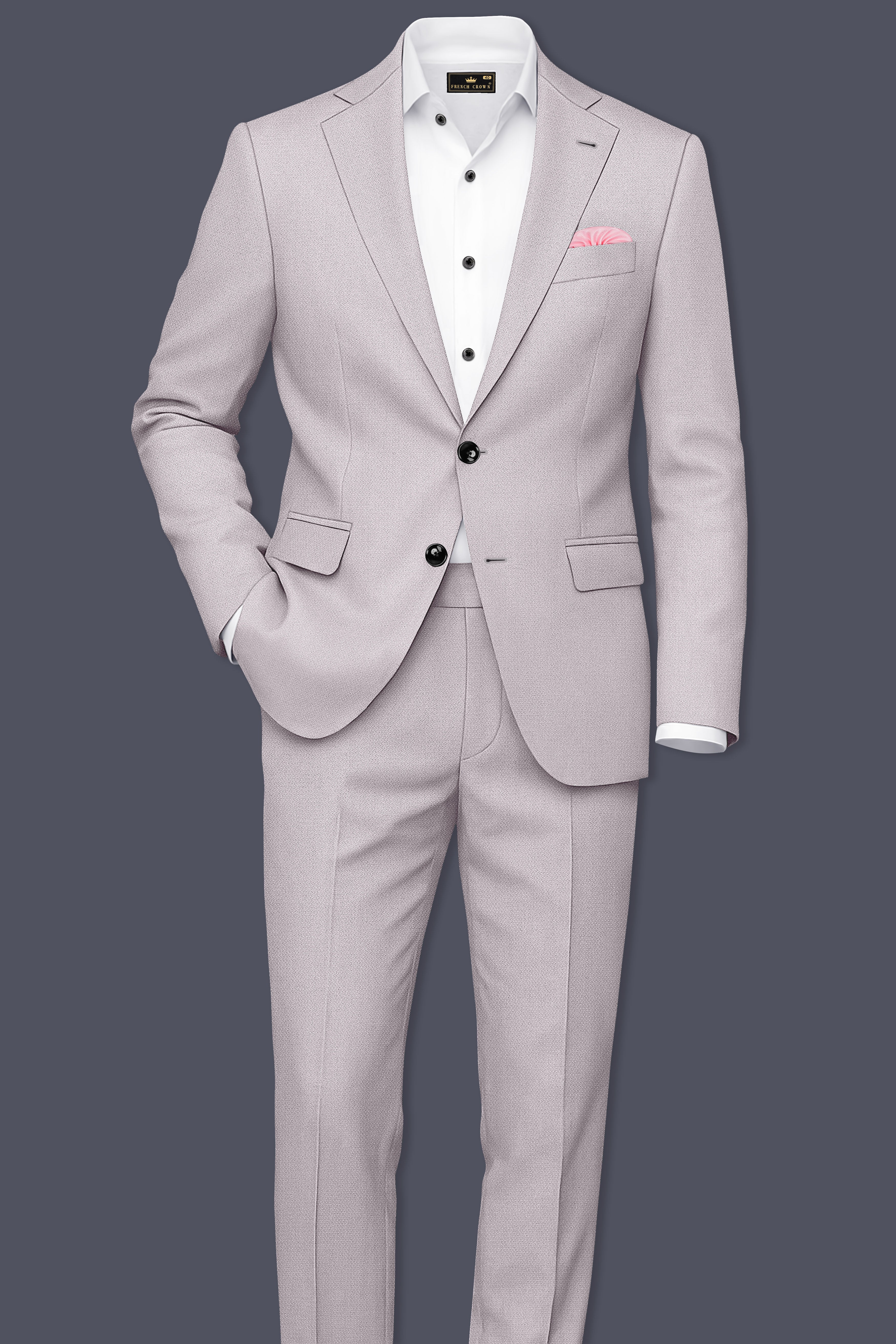 Regent-Noble Gray Diamond Textured Wool Rich Slight Stretch Waistband Pant