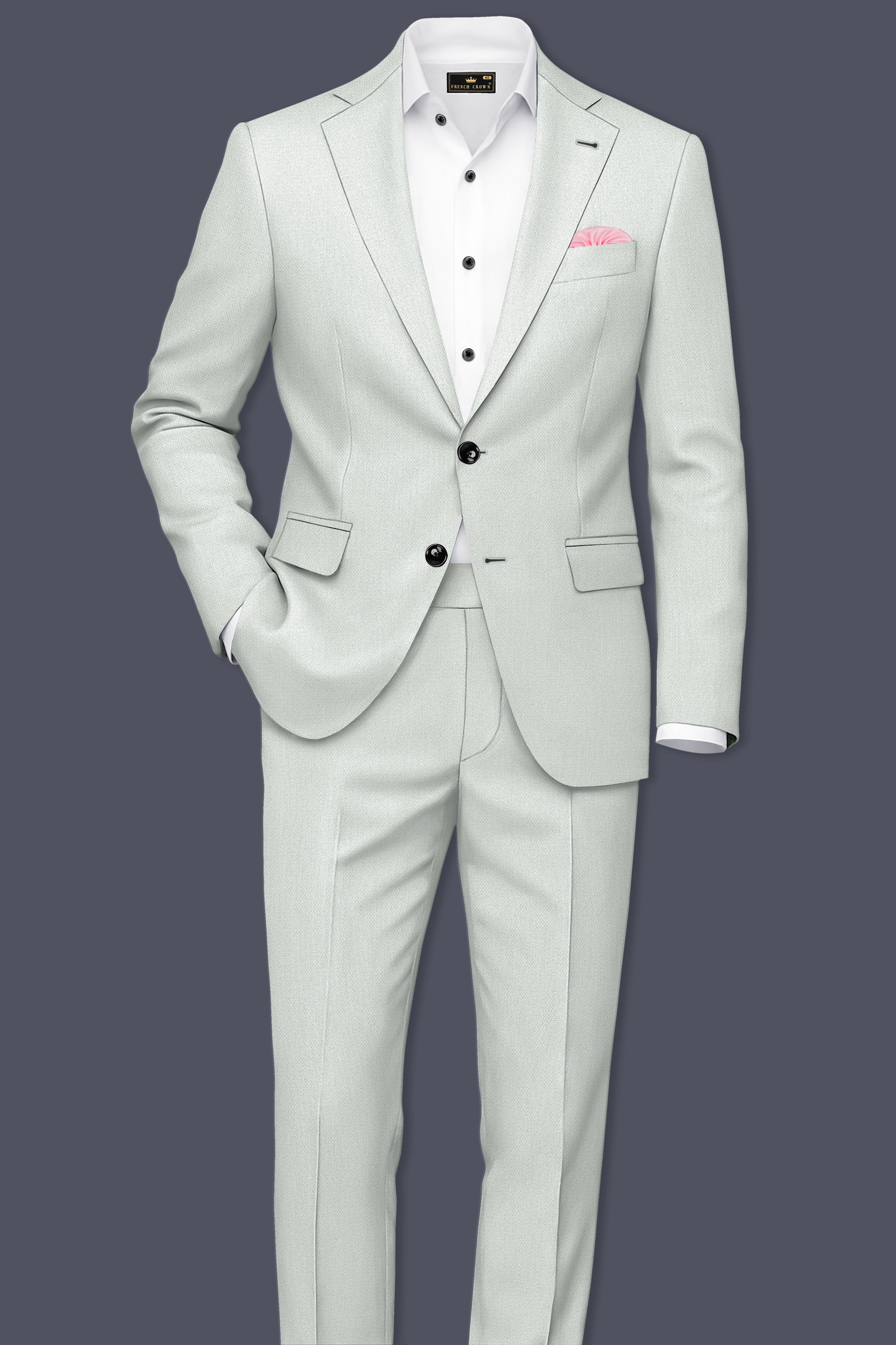 Regent-Noble Gray Diamond Textured Wool Rich Slight Stretch Waistband Pant