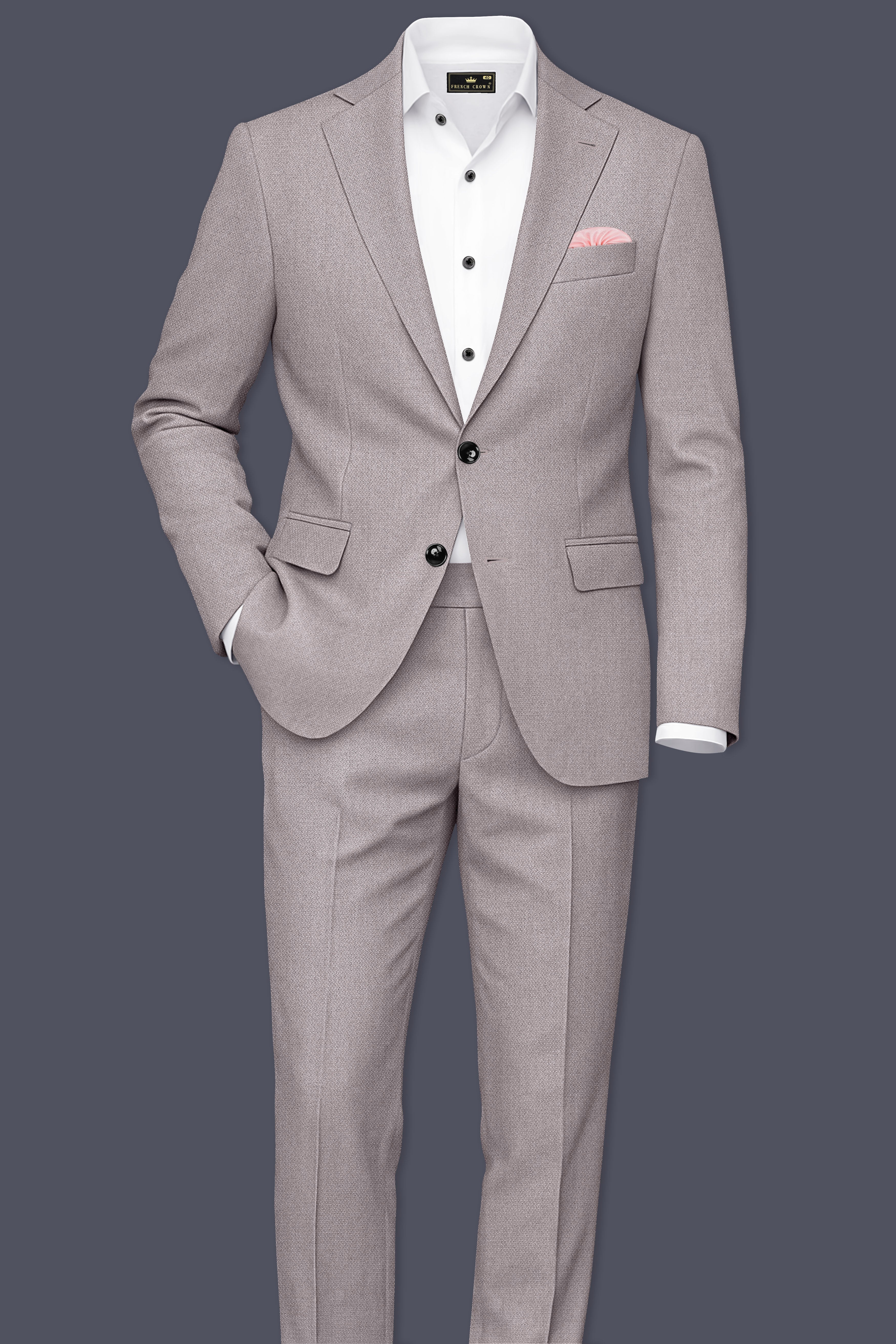 Helix-Fossil Gray Diamond Textured Wool Rich Slight Stretch Waistband Pant