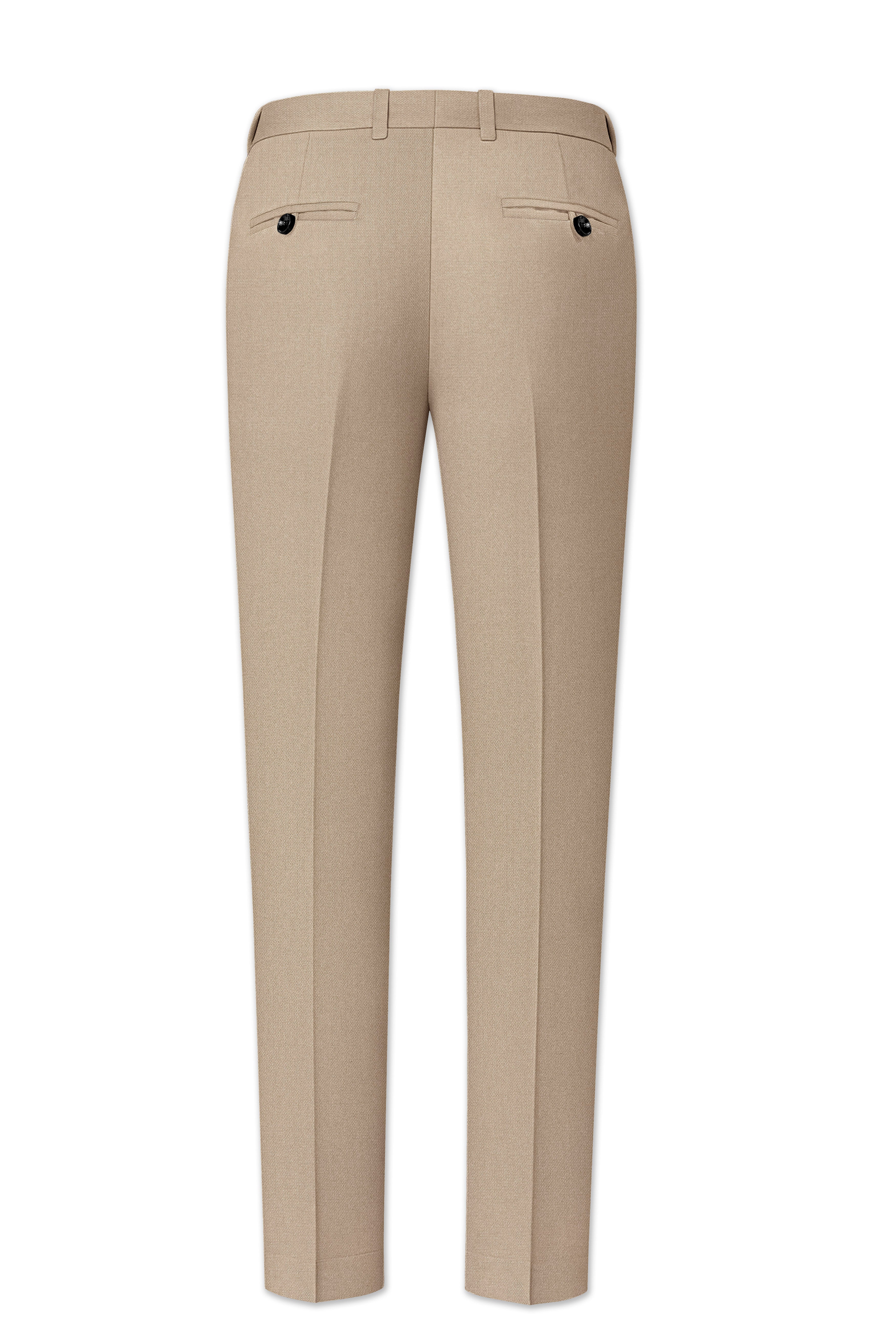 Sable-Mongoose Cream Diamond Textured Wool Rich Slight Stretch Waistband Pant